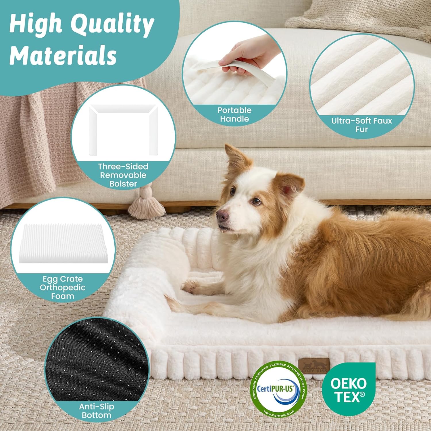 Detalle de COZY KISS Orthopaedic Dog Bed for Large Dogs 90x68x15cm
