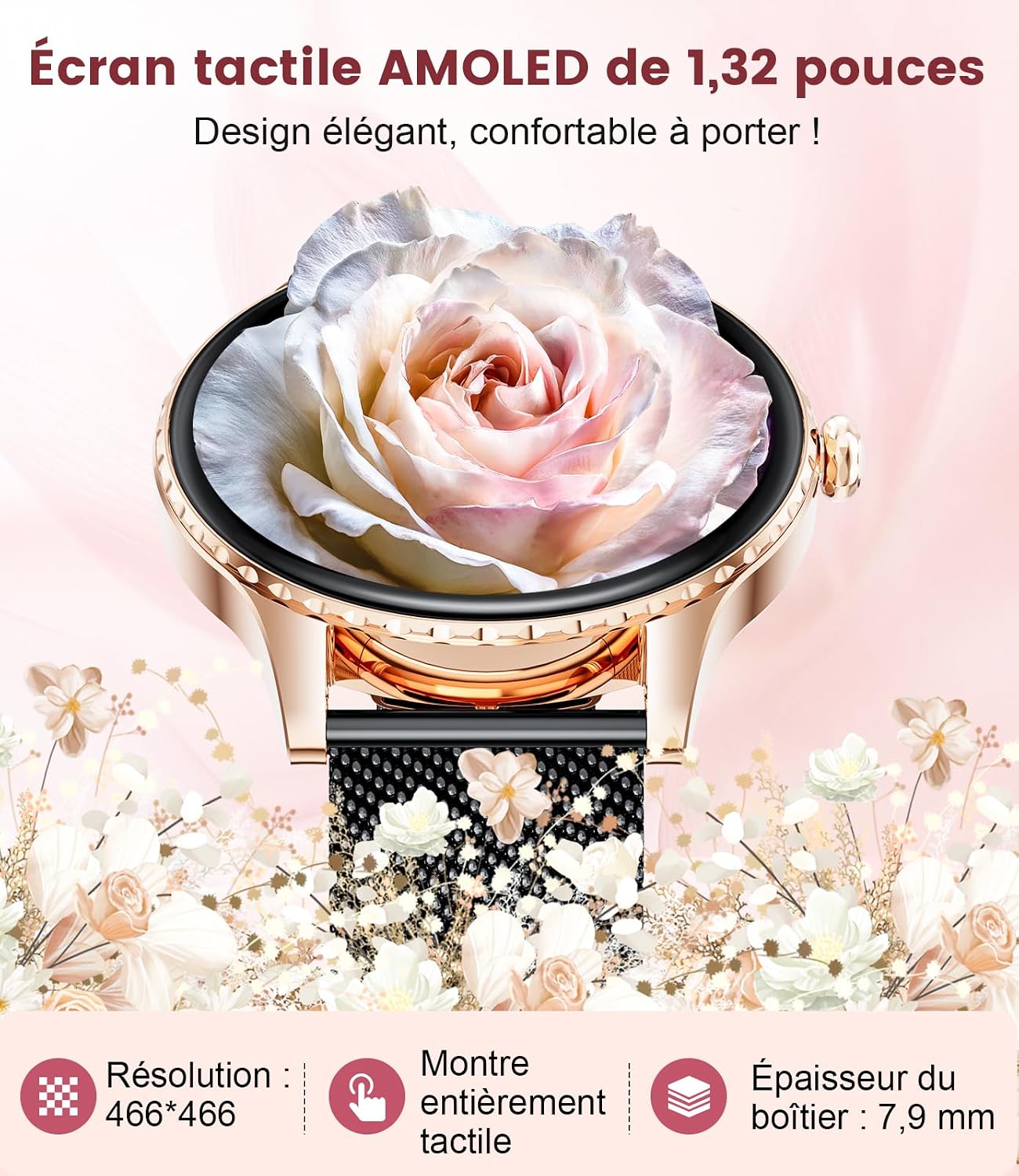 Detalle de LIGE SMART Montre Connectée Femme avec Appel Bluetooth et Écran AMOLED 1,32