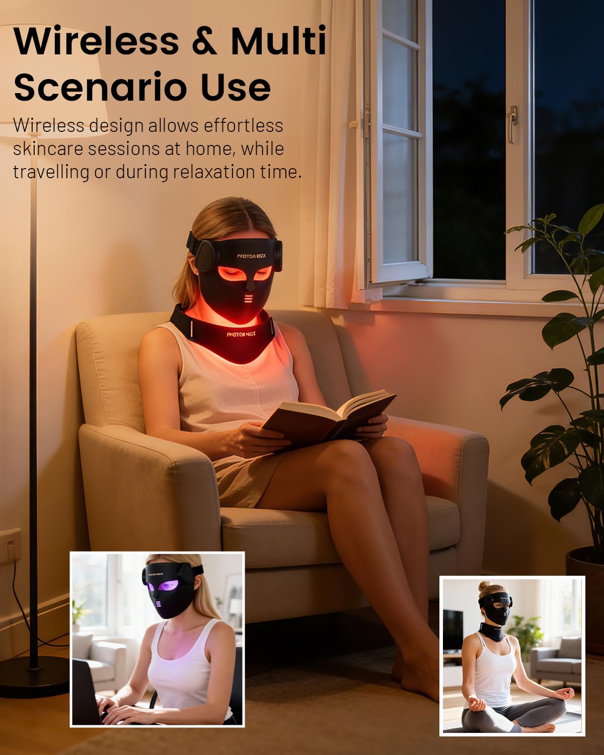Detalle 2 de Aokitec 4D LED Maske für Gesicht & Hals mit 7 Farben, 850 nm NIR und IPX7 (kabelloses Home-Spa)