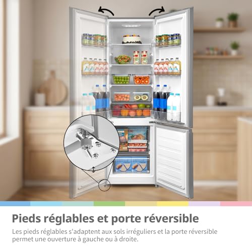 Detalle de Comfee' 262L – Réfrigérateur-congélateur 197L+65L en Acier Inoxydable, silence et rangement optimisé