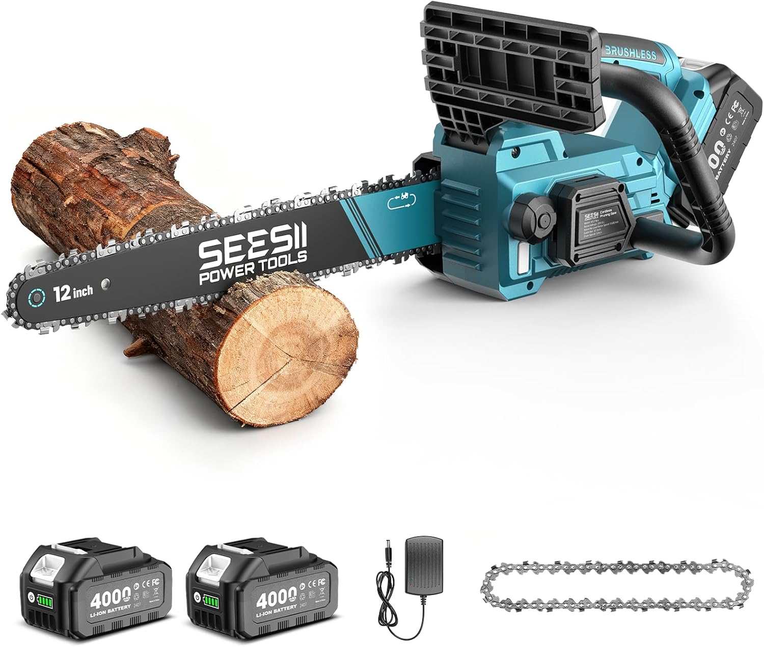 Detalle de SEESII Akku Kettensäge 12 Zoll mit 1200 W