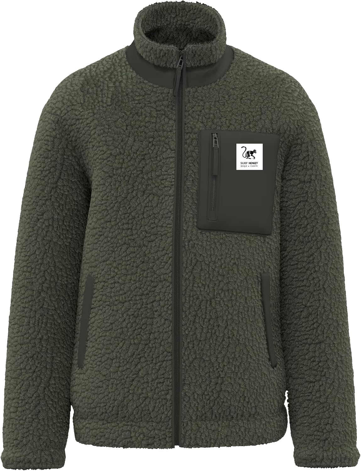 Detalle de Surf Monkey Veste Sherpa en polaire recyclée – zip intégral, poche poitrine et coupe classique