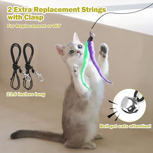 Detalle de MeoHui Cat Toys for Indoor Cats: Interactive Wand Toy Set with 9 Feather Refills (2 Wands + 2 Strings) — A Great Boredom Buster