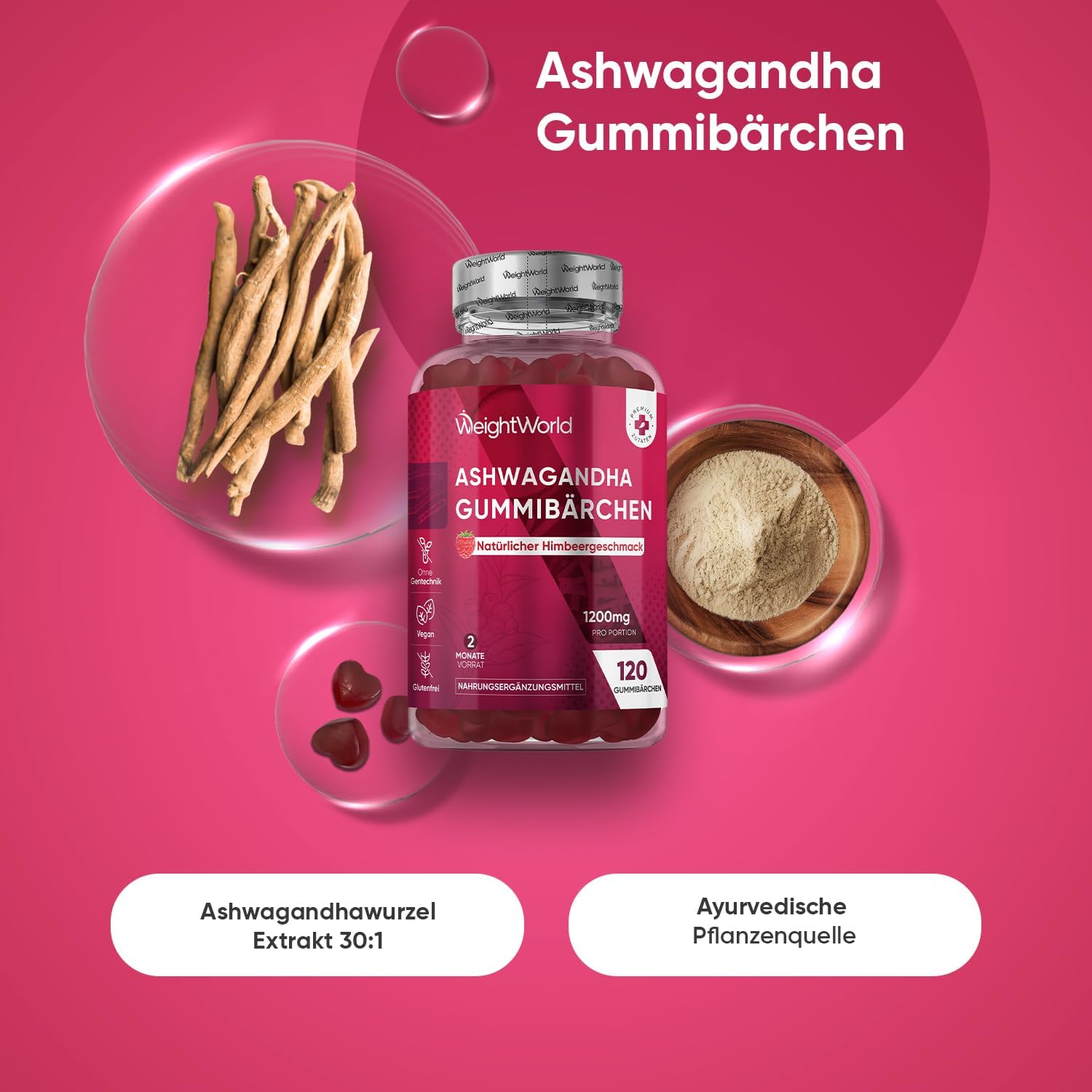 Thumbnail 1 de Ashwagandha Gummies (WeightWorld) – 120 vegane Gummibärchen mit 1.200 mg pro Portion, Himbeergeschmack
