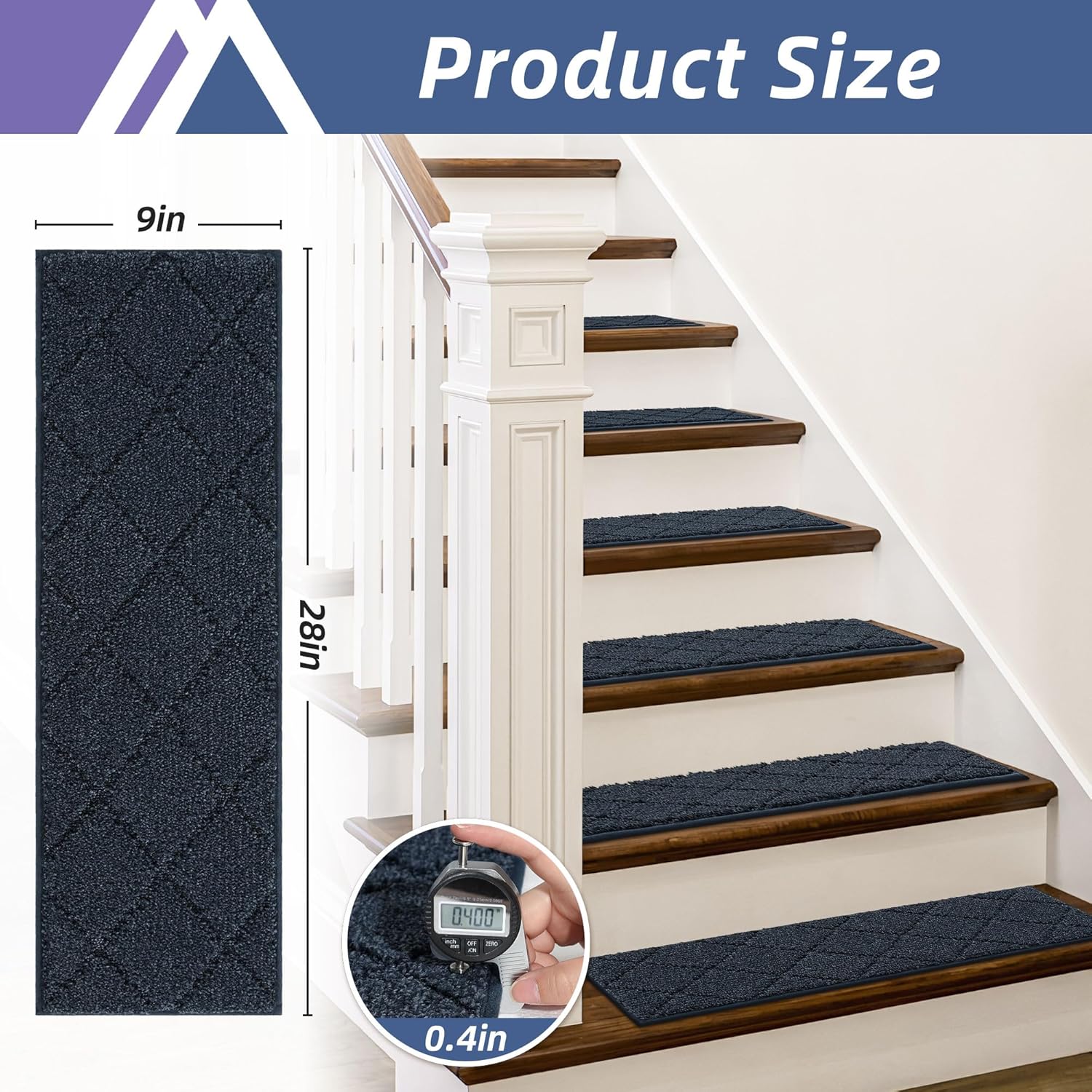 Thumbnail 6 de COSY HOMEER Edging Stair Treads Non-Slip Carpet Mat (28 x 9 in, 15 pc) for Wooden Steps