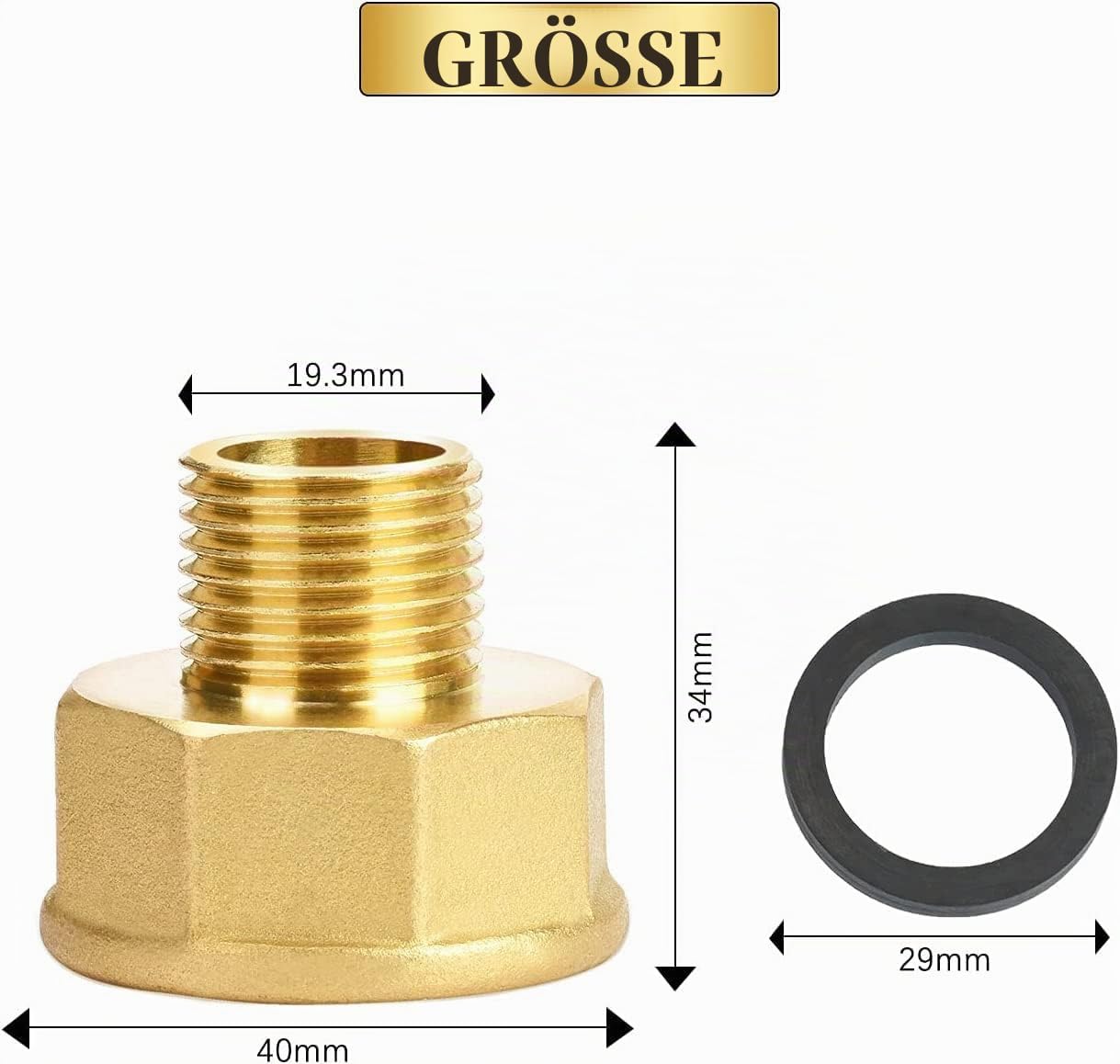 Thumbnail 6 de Reduzierstück 1/2 auf 1 Zoll aus Messing – 2er-Set mit Dichtring (Nutmanel)
