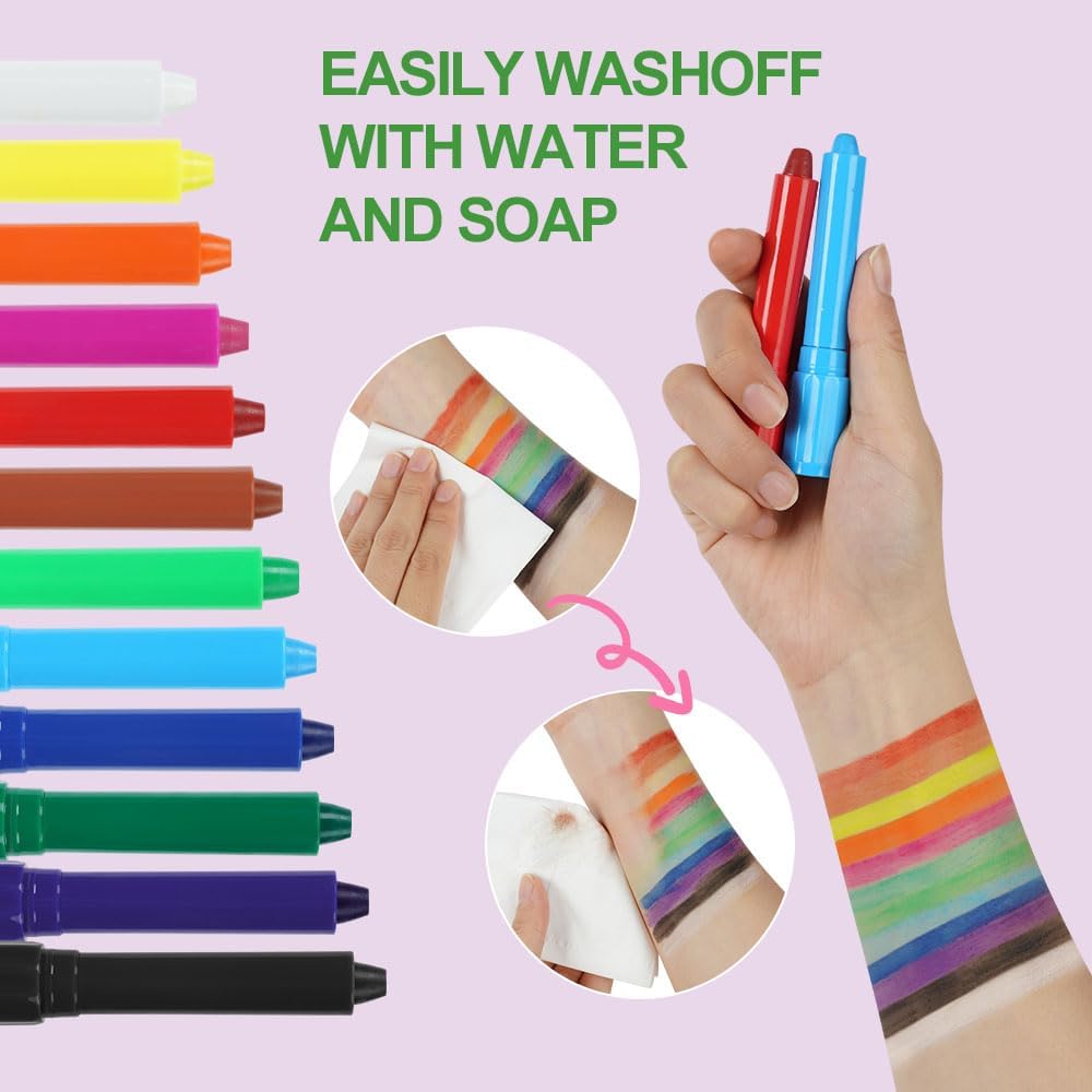 Detalle de URAQT Lot de 12 marqueurs de peinture pour le visage – Crayons de couleur non toxiques pour visage et corps