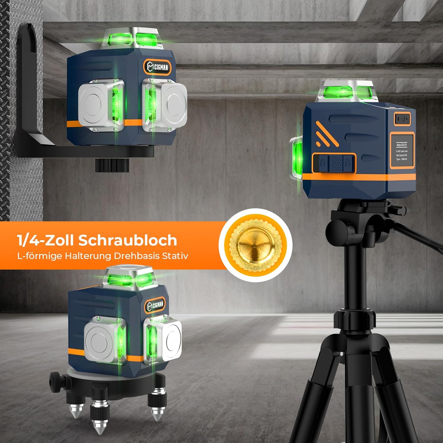 Thumbnail 4 de CIGMAN Kreuzlinienlaser CM701T 360° Grün
