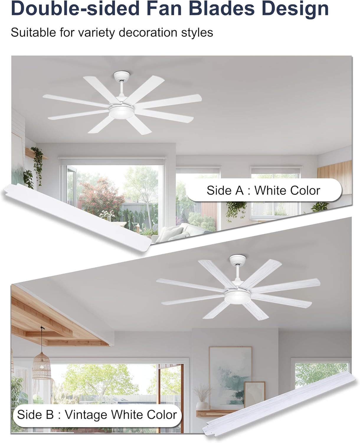 Detalle 2 de Ohniyou Ventilatore da Soffitto 152 cm con Luce: silenzioso, reversibile e controllabile via telecomando/app