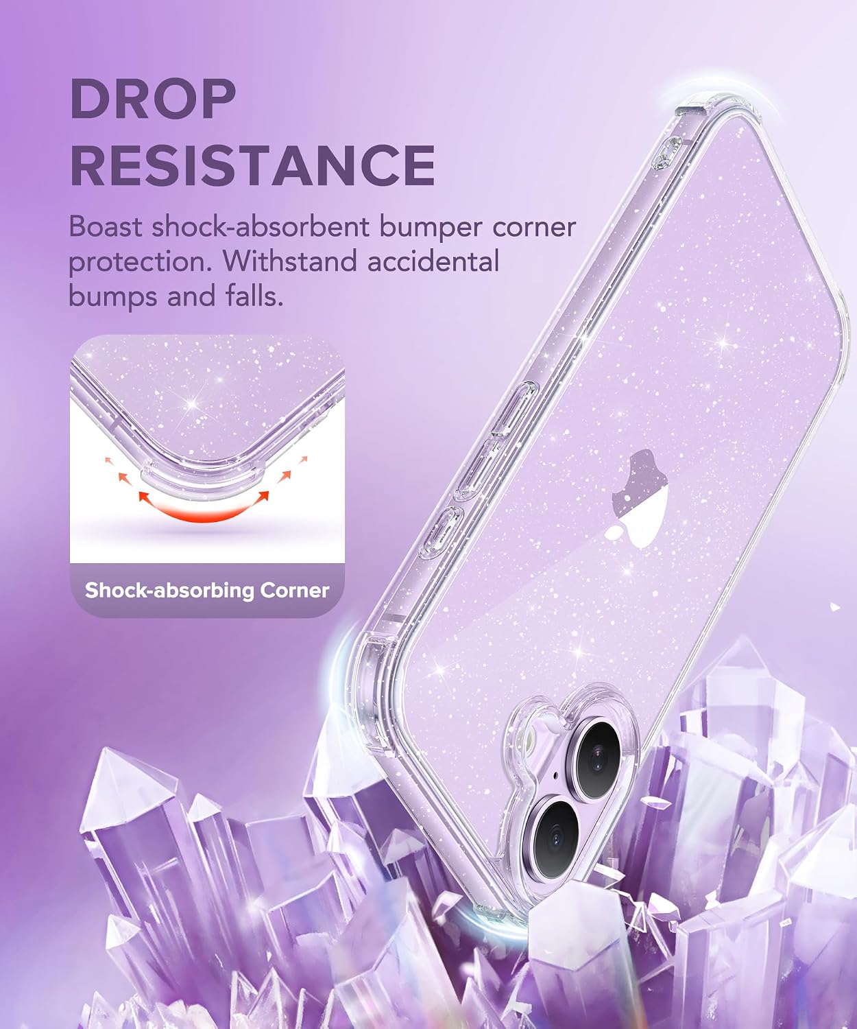 Detalle 2 de BERFY for iPhone 17 Women’s Clear Glitter Case (Sparkle Clear) with Screen & Camera Lens Protectors, 6.3