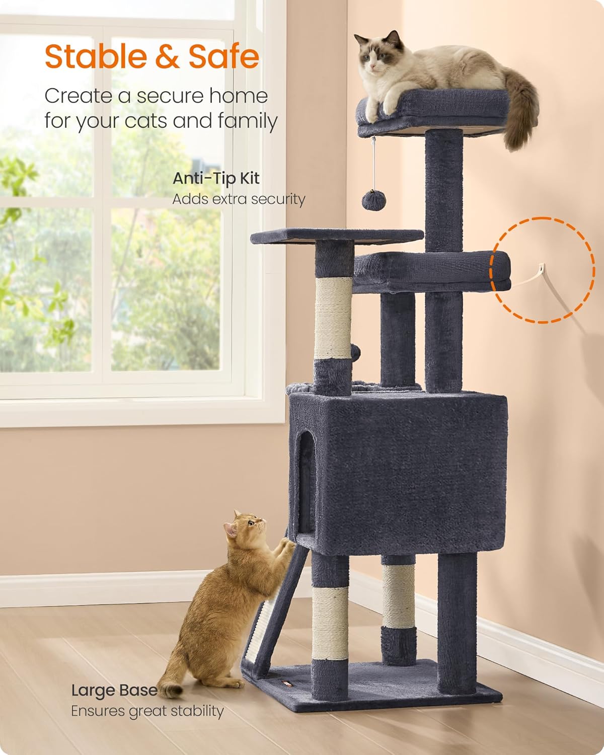 Thumbnail 6 de Feandrea Cat Tree: 136 cm Tall Multi-Level Cond o with Scratching Posts, Cave and Beds