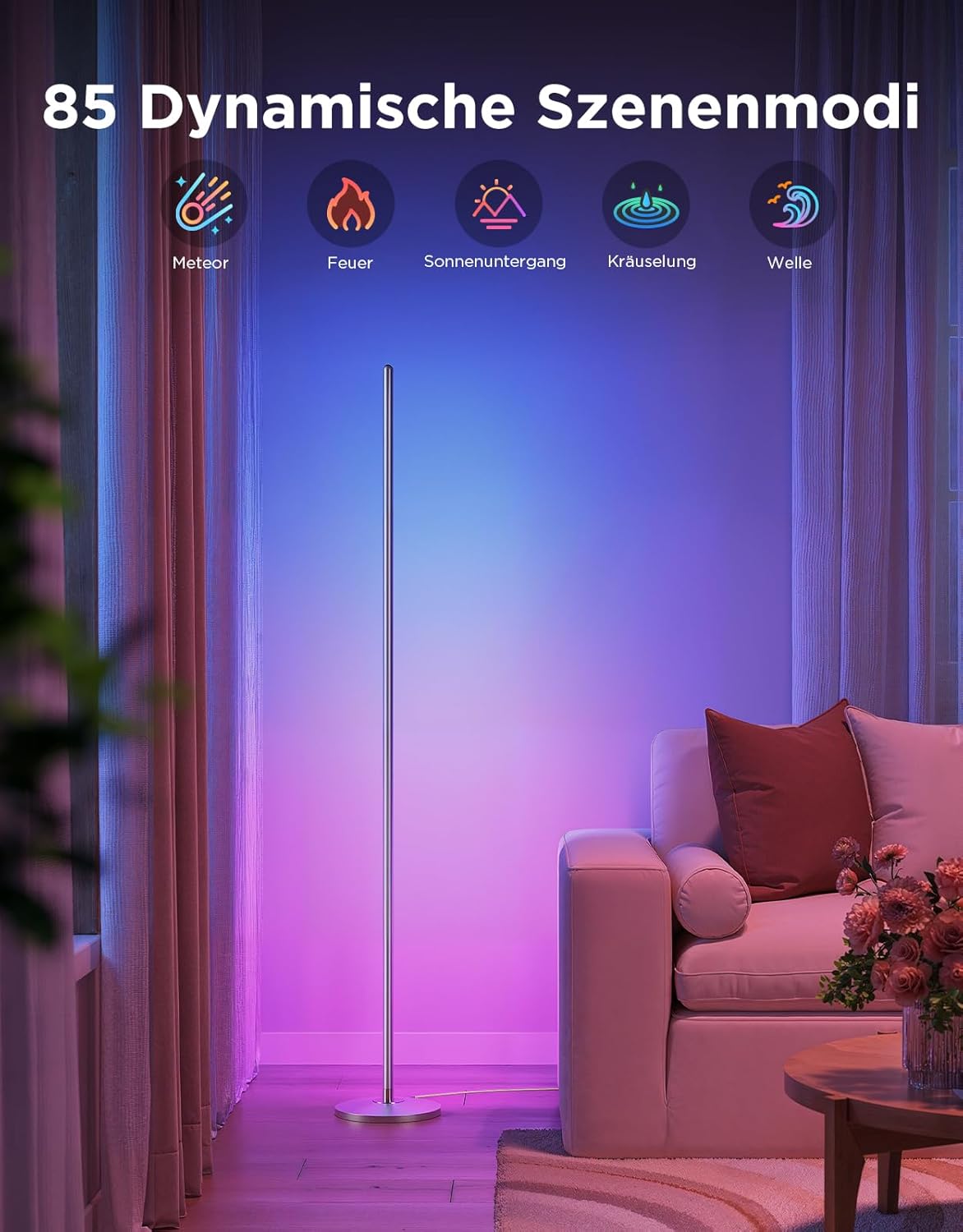 Thumbnail 3 de Govee RGBIC LED Stehlampe Wohnzimmer – 136 cm, 1000 lm, 85 Szenenmodi, RGBIC-Farben, Matter & Alexa kompatibel