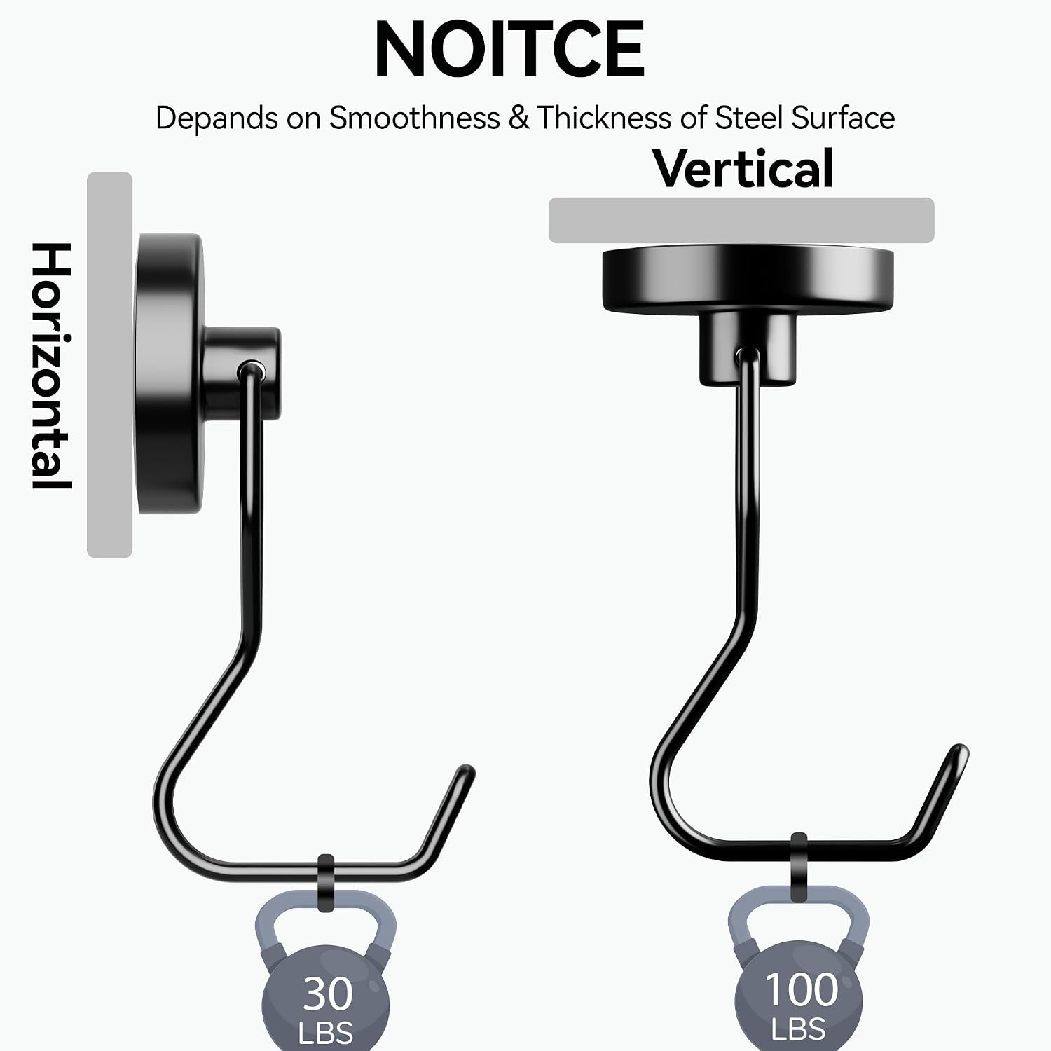 Detalle de Ridegeek Magnetic Hooks, 6-Pack with 100 lb Pulling Force, Black Stainless Steel