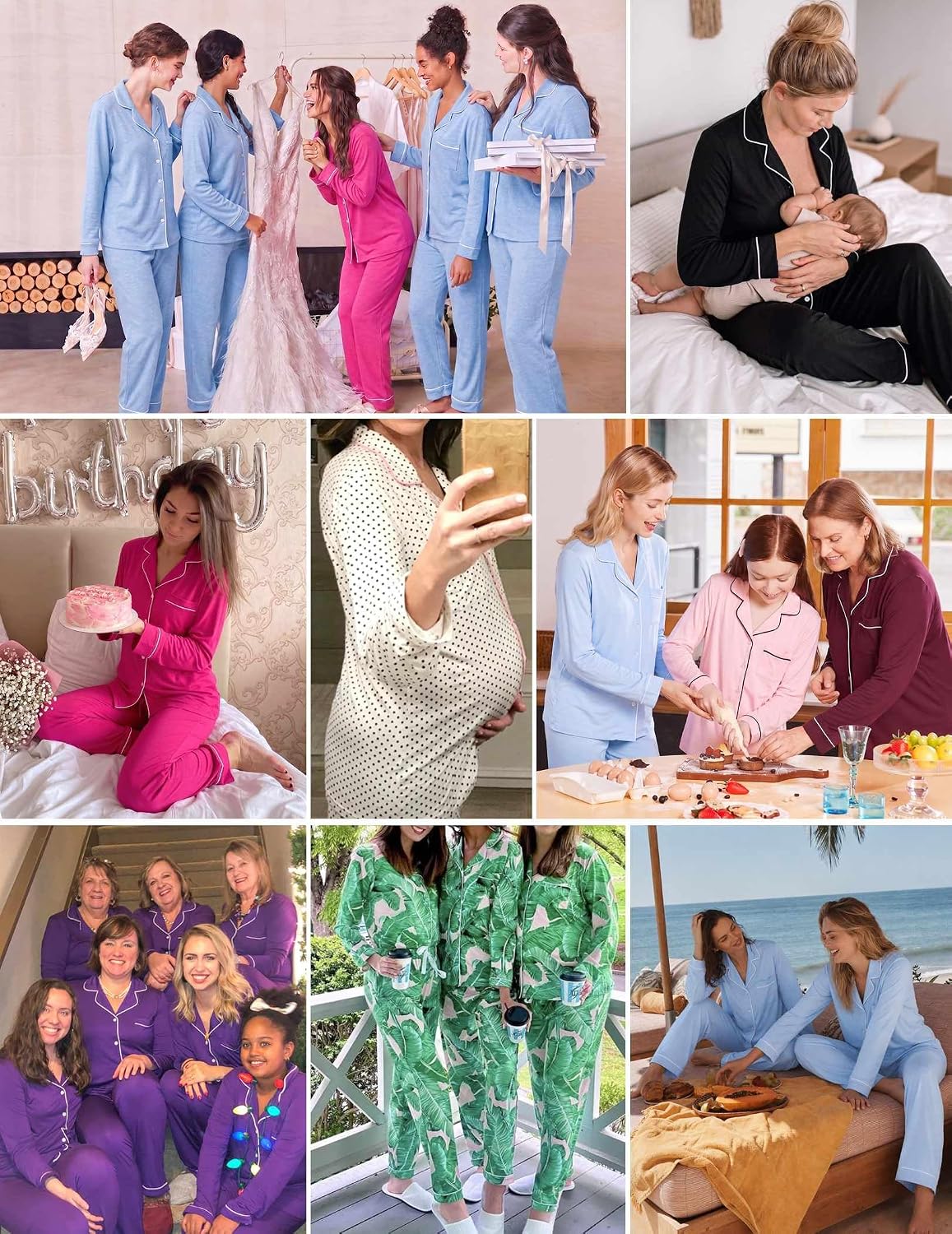 Detalle de Ekouaer Women's Long-Sleeve Pajama Set, Button-Down Rayon-Blend Loungewear