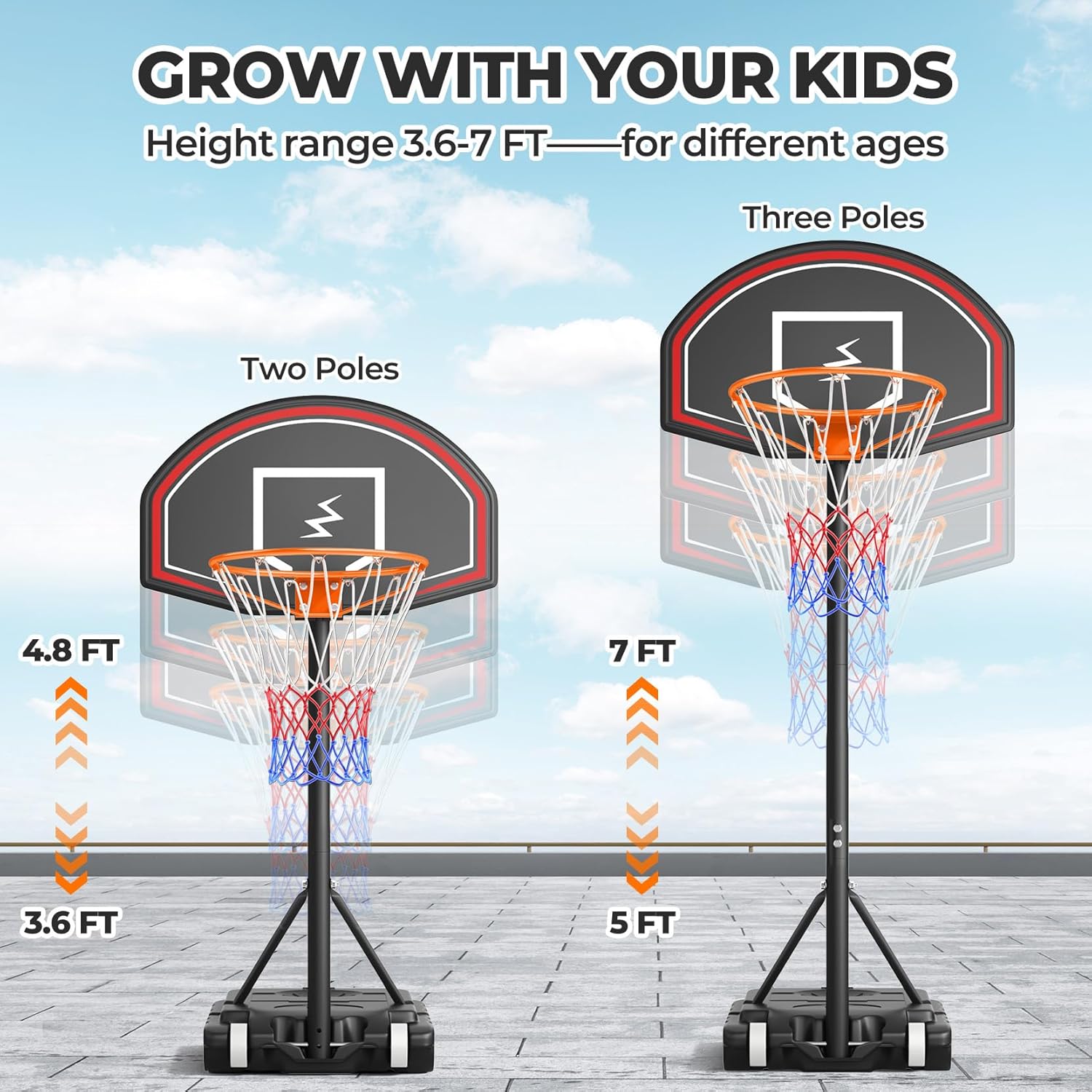 Detalle de YOLEO Canestro basket regolabile 160–210 cm per bambini