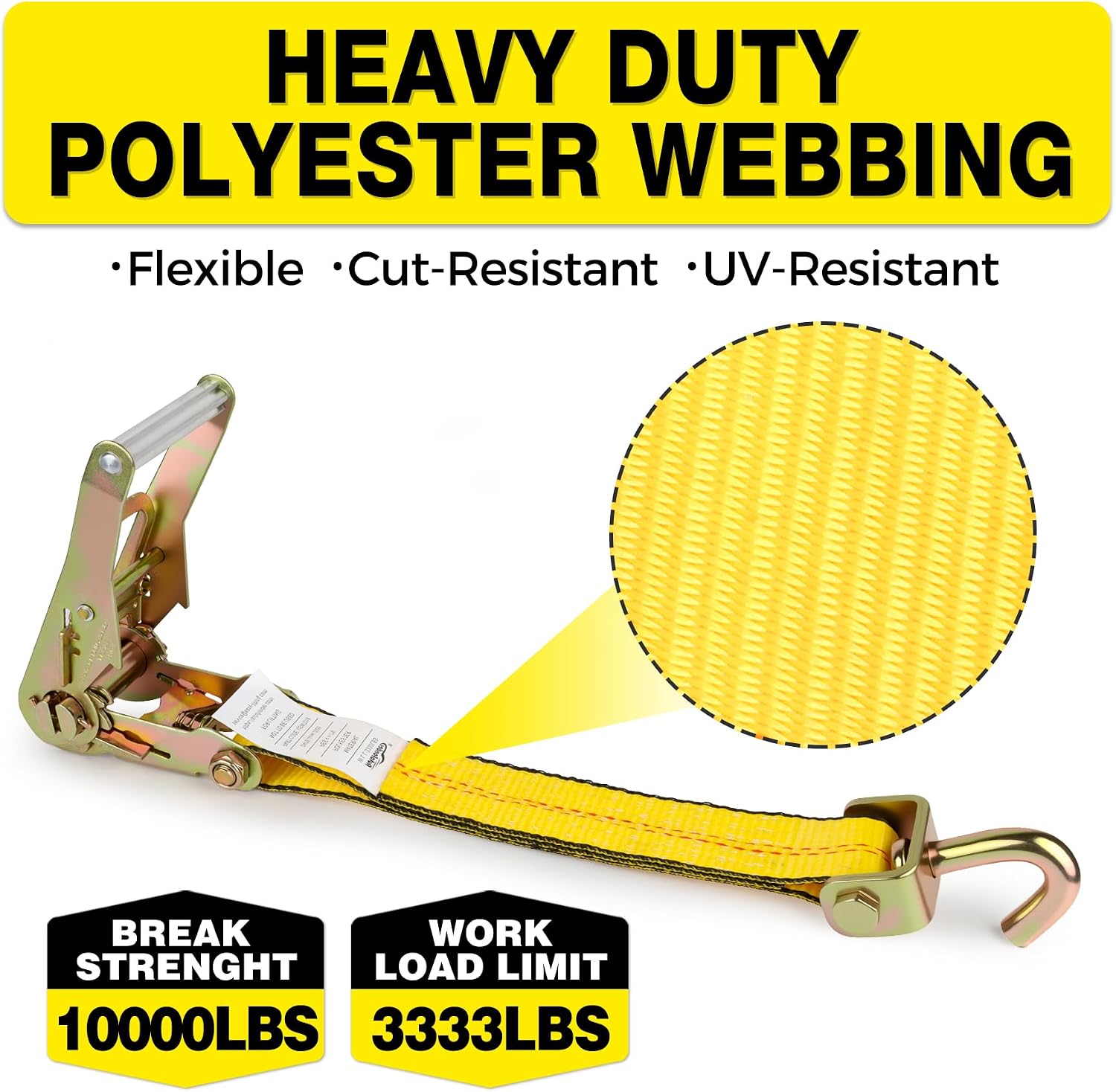Thumbnail 6 de Autofonder Car Hauler Straps Heavy Duty 10,000 lbs – 3-Point Tire Tie Down Straps for Trailers (Over The Wheel with Rubber Cleats)