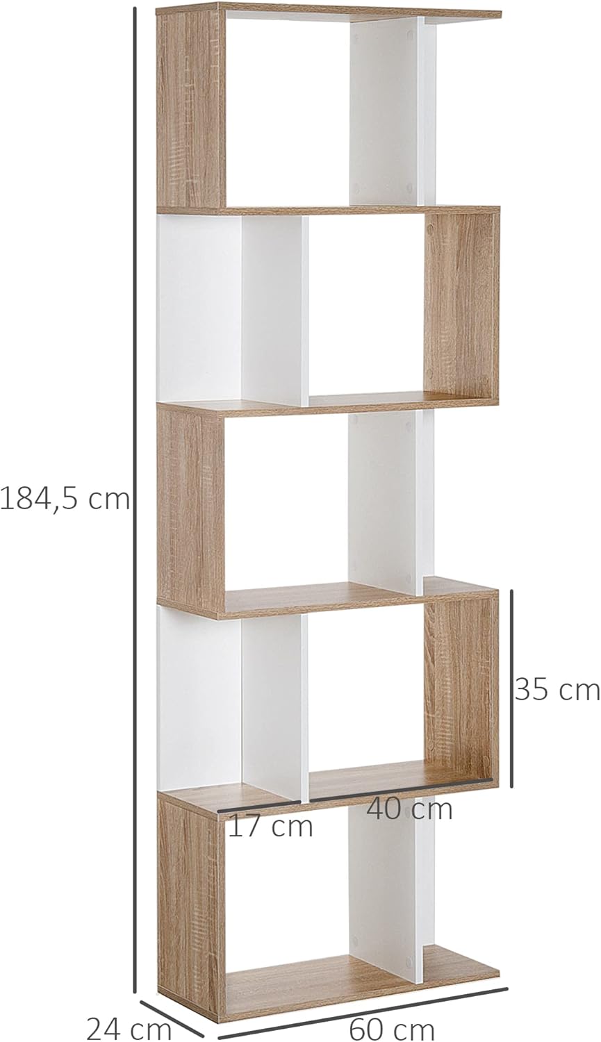 Thumbnail 2 de HOMCOM Bibliothèque à 5 Niveaux en forme de S, étagères en bois blanc - 60 x 24 x 184,5 cm