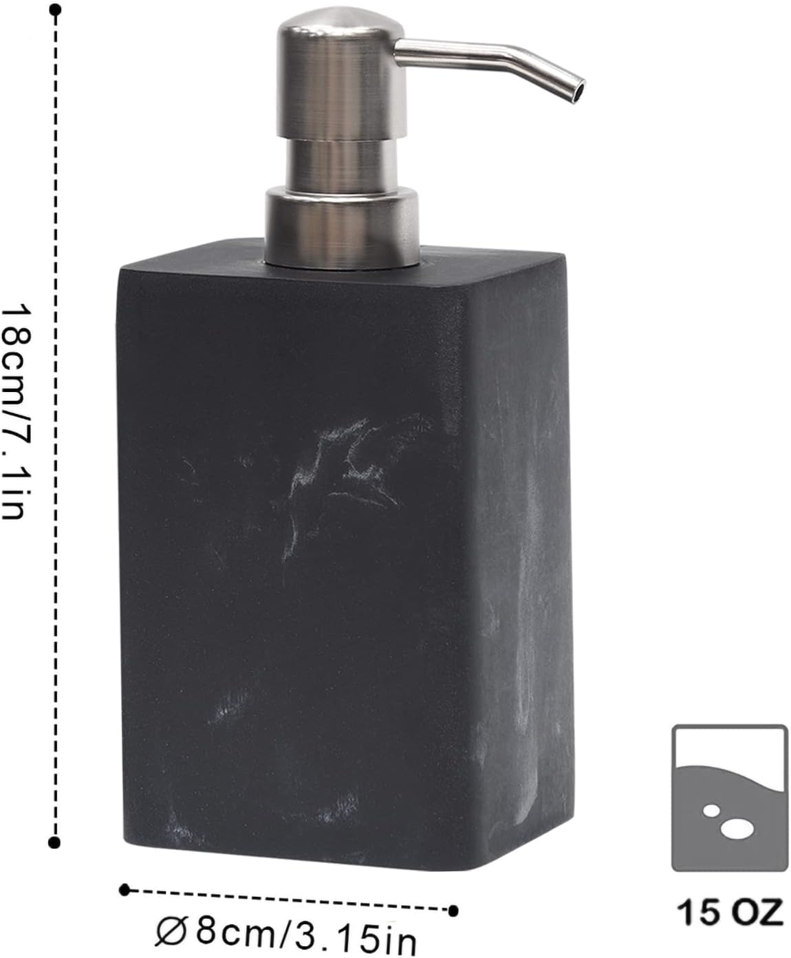 Thumbnail 5 de Suanti Seifenspender 425 ml – quadratisch, Pumpe aus gebürstetem Nickel, nachfüllbar, schwarzer Marmor-Stil