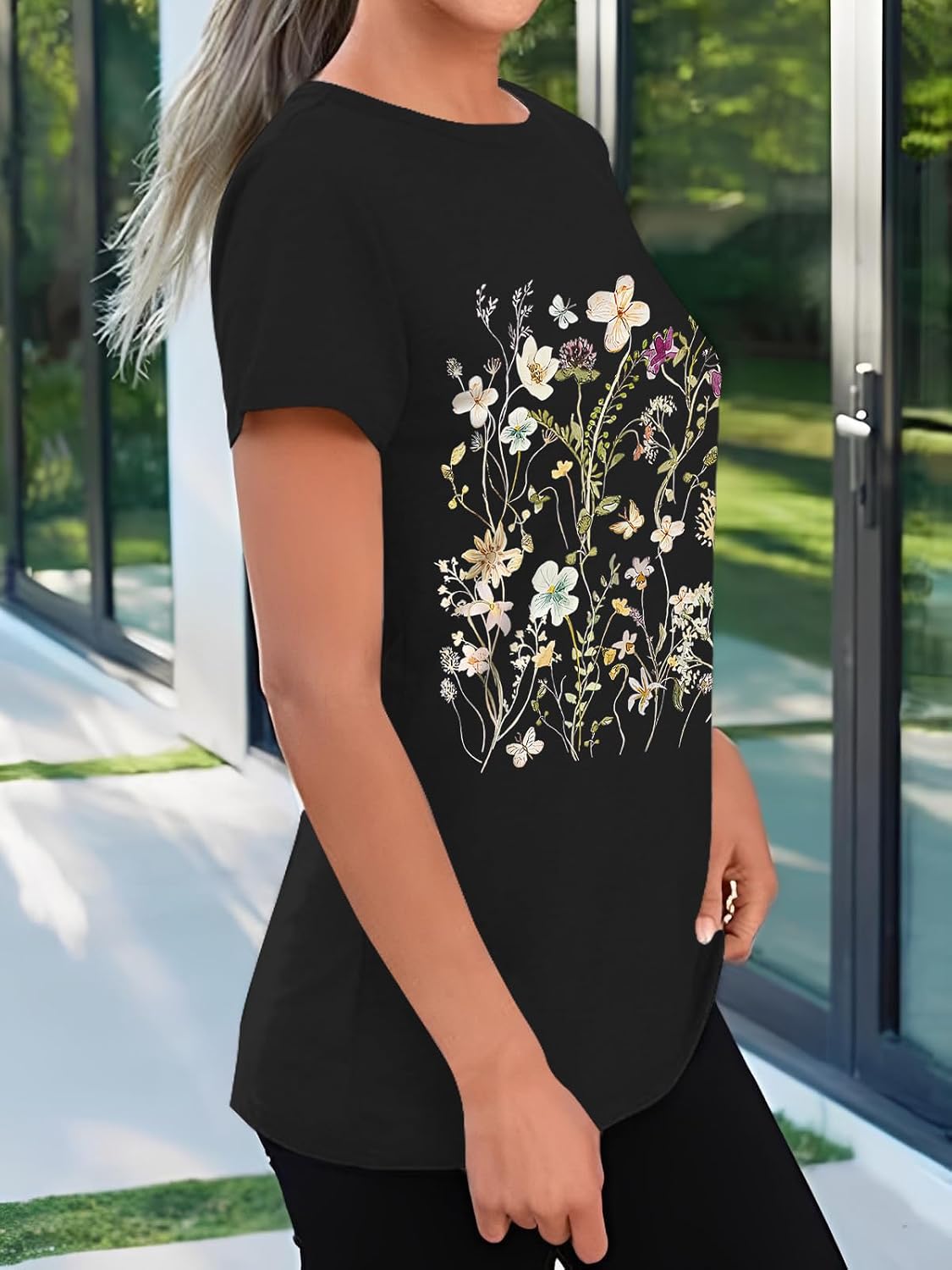 Detalle de Cuptacc Damen T-Shirt Sommer Basic mit Rundhals, kurzarm – einfarbig & bequem