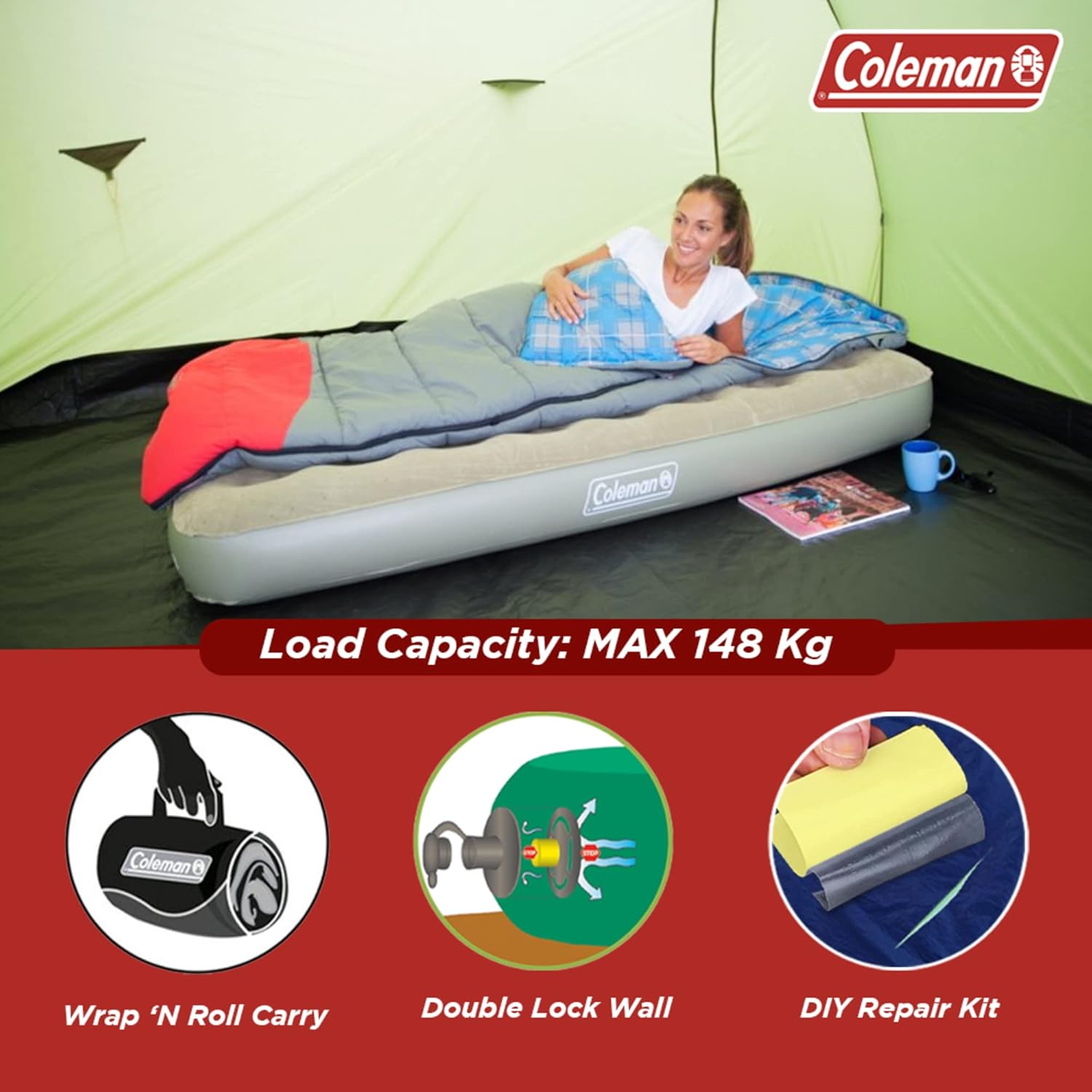 Thumbnail 4 de Coleman Airbed Comfort Bed – Camping Mat with Flocked Surface