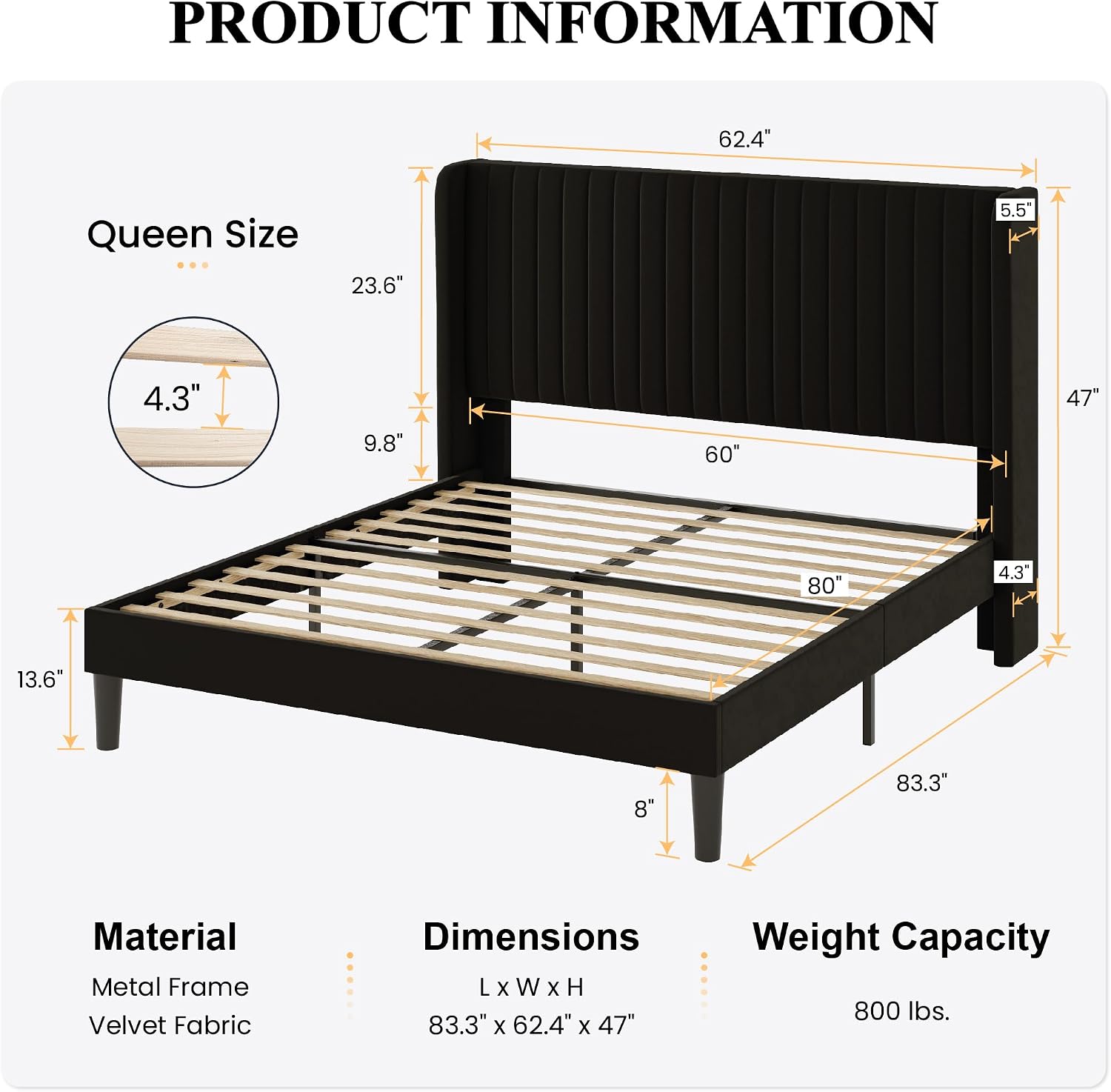 Detalle de SHA CERLIN Queen Bed Frame, Velvet