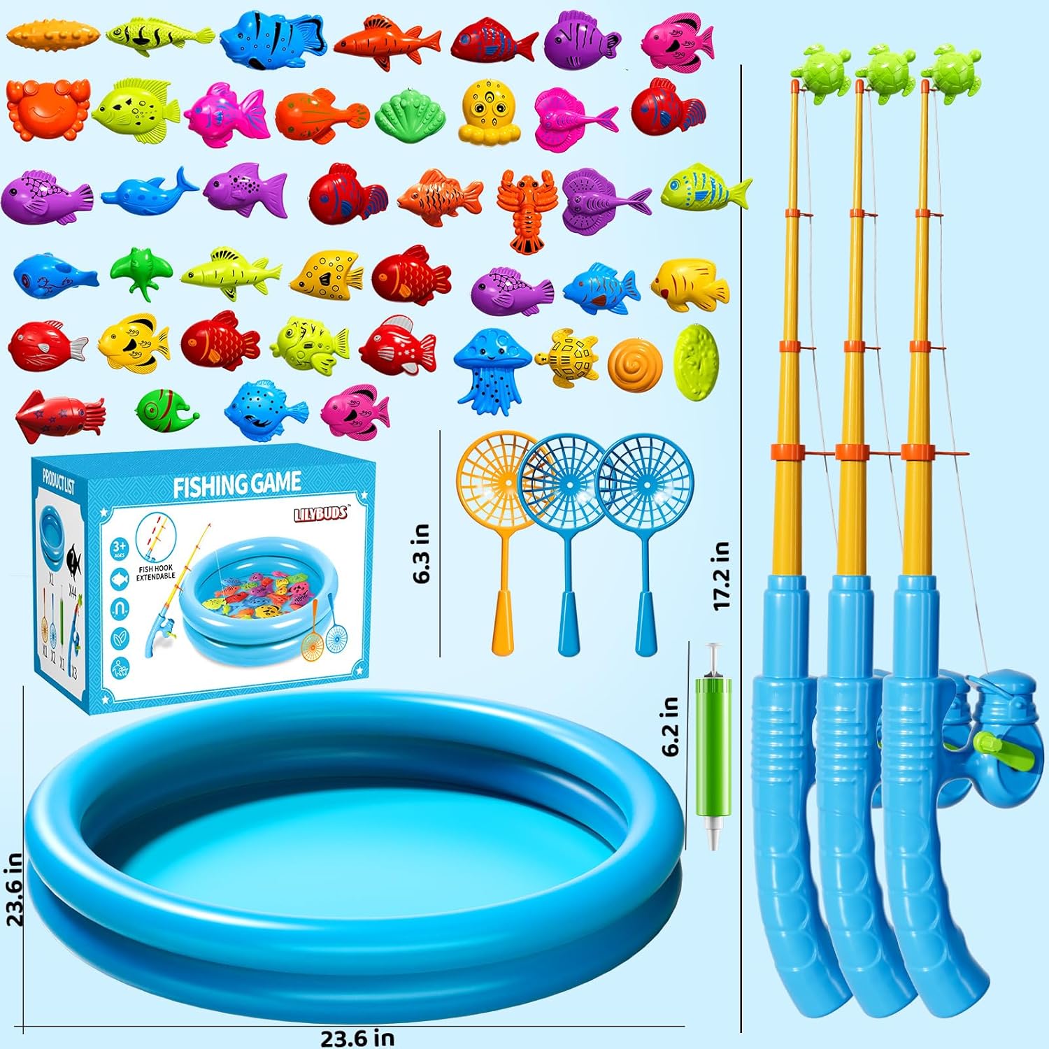 Thumbnail 6 de Magnetic Fishing Pool Toys Game for Kids (Ages 3–8) – Inflatable Water Table Bath Toy with Magnetic Rods, Nets & 44 Fish
