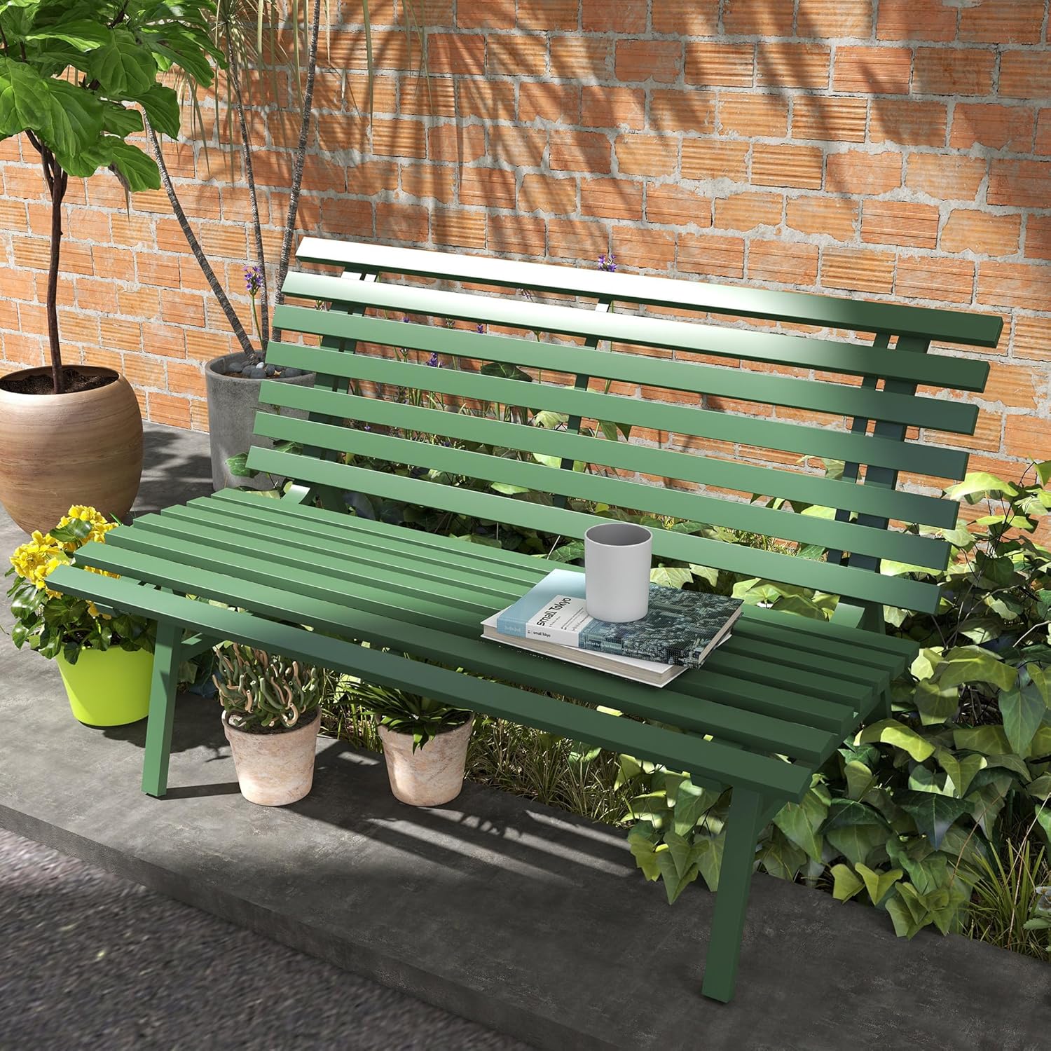 Thumbnail 1 de Outsunny Banc de Jardin Banquette Extérieur 2 Places en Aluminium - Vert, 123 x 67 x 79 cm