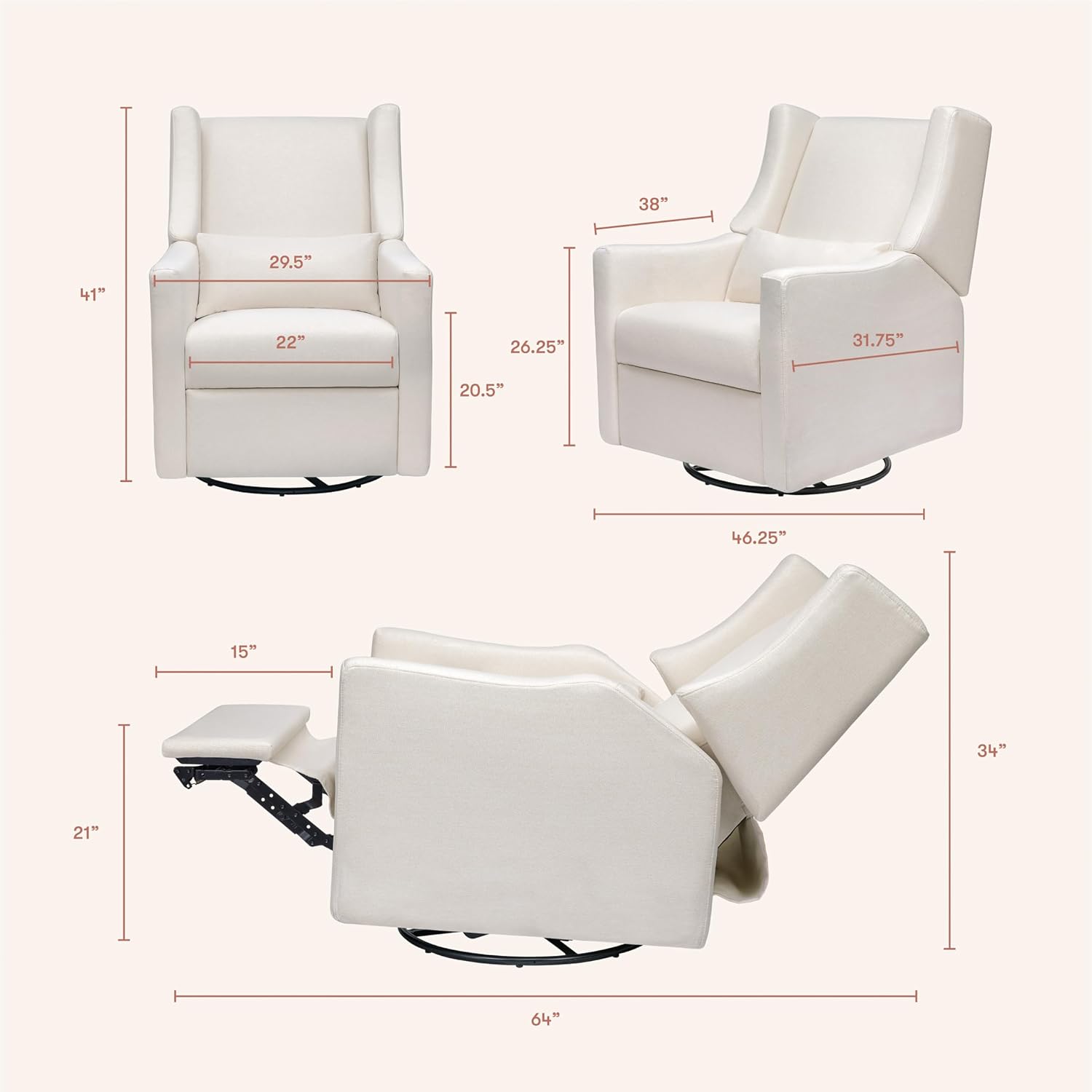 Detalle de Babyletto Kiwi M11288PCMEW Electric Recliner Glider, Cream Eco-Weave
