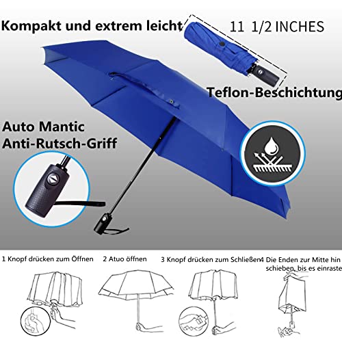 Detalle de AMVUZ Paraguas Plegable de Viaje Compacto Automático a Prueba de Viento – Azul