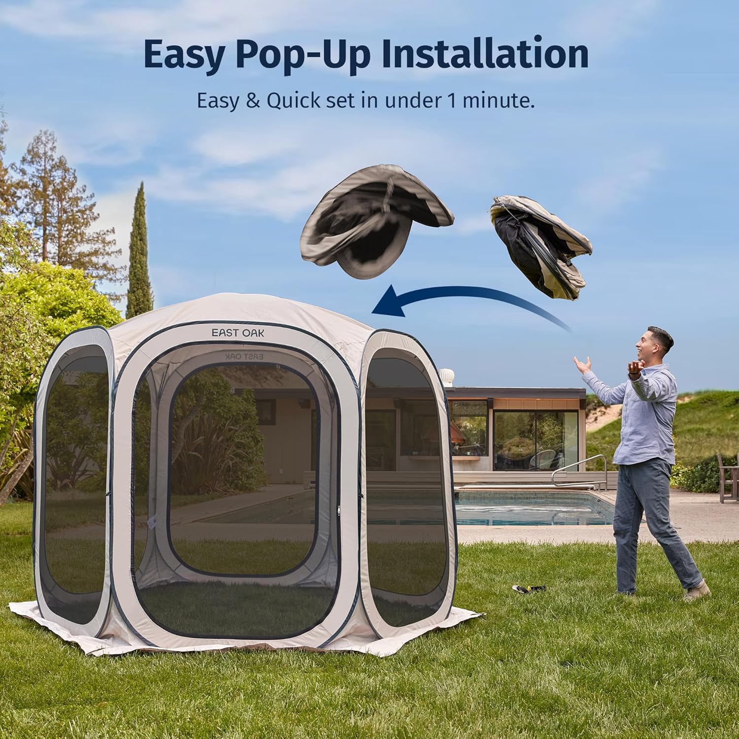 Thumbnail 1 de EAST OAK Screen House Tent Pop-Up (10 x 10 FT) — portable insect-screen canopy room, beige