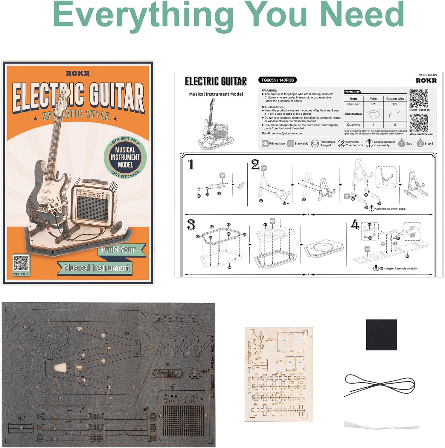 Thumbnail 6 de ROKR 3D Wooden Puzzles Guitar model kit (140 pieces) for adults and ages 14+