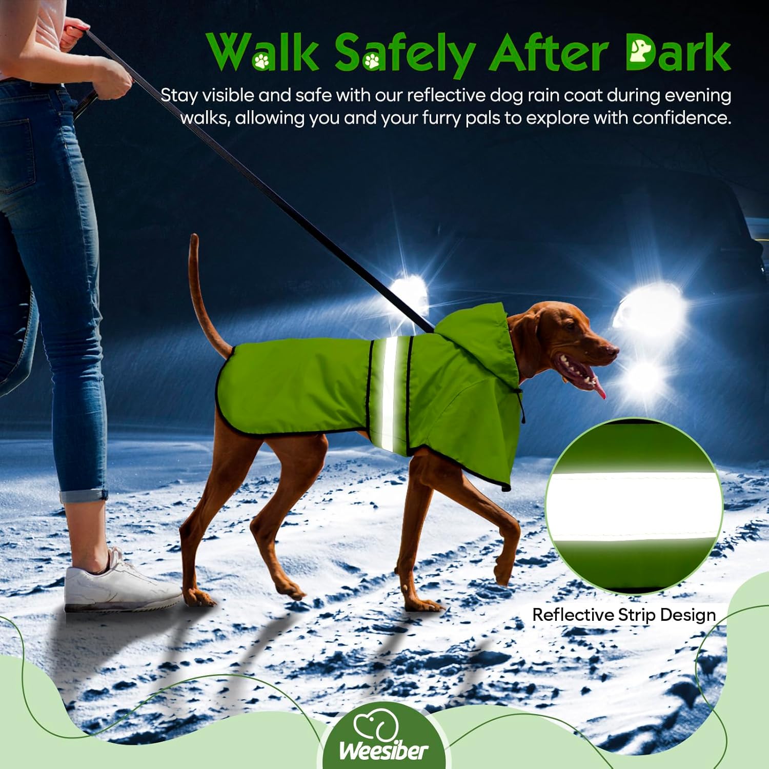 Thumbnail 4 de Weesiber Waterproof Dog Coat (Adjustable Rain Jacket with Reflective Strip) – Large, Green