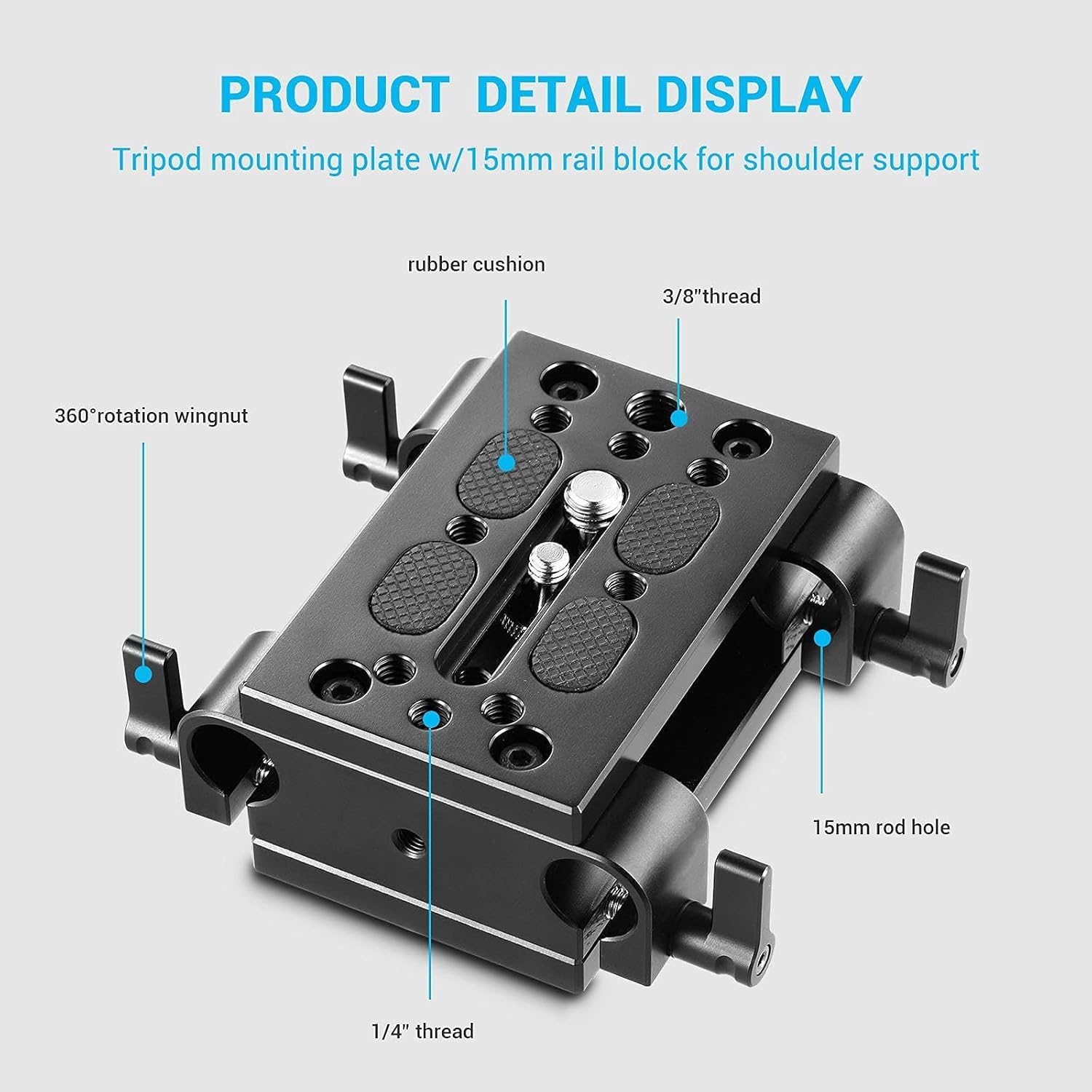 Thumbnail 4 de SMALLRIG Base Plate de trépied avec pince rail 15 mm (15mm Rail Clamp) – montage caméra 1/4" ou 3/8