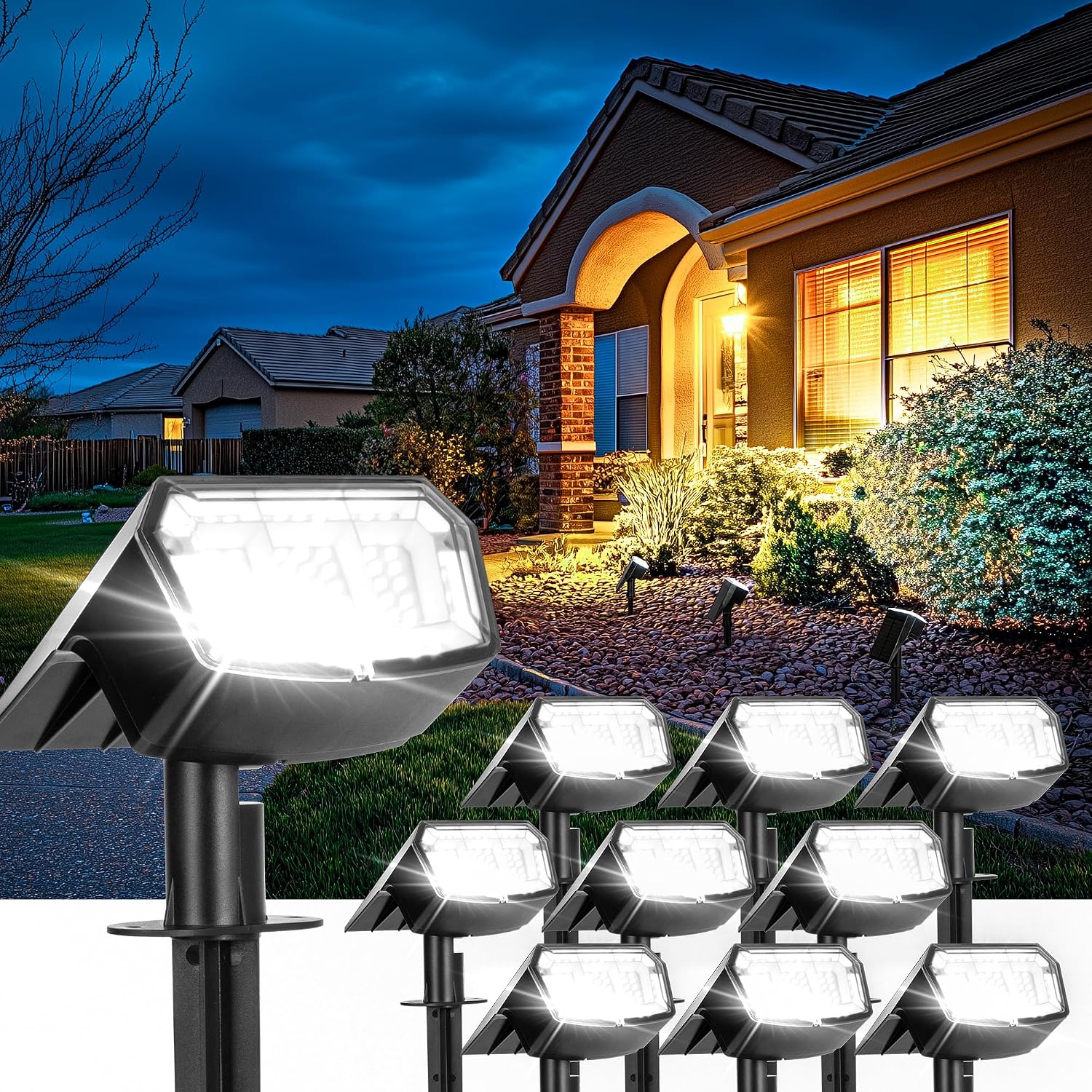 Detalle de SyncGlow 10580 Solar Spot Lights, 10-Pack, Cool White, 63 LEDs