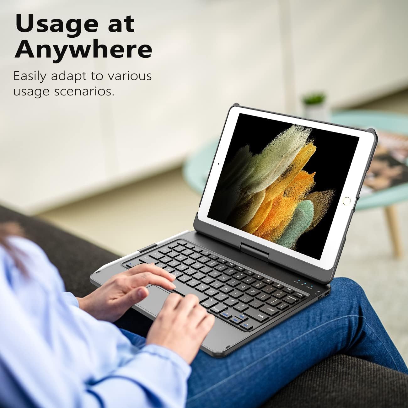 Detalle 2 de TQQ Tastaturhülle für iPad 10.2 Zoll (7., 8. und 9. Generation) mit Präzisions-Trackpad und 10-Farbiger Hintergrundbeleuchtung – Deutsches QWERTZ-Layout