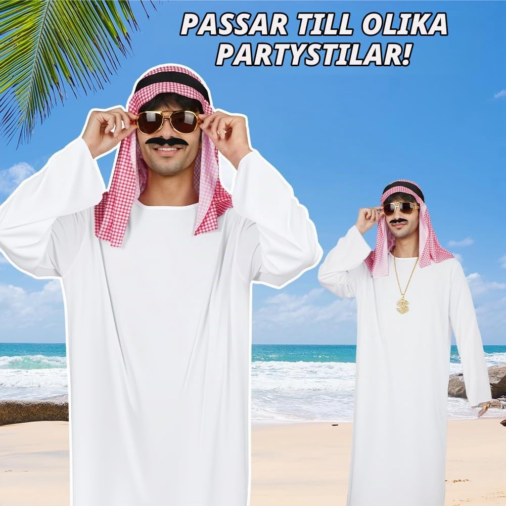 Detalle 2 de BSBUY arabisk shejkdräkt för vuxna med huvudduk och maskeradaccessoarer
