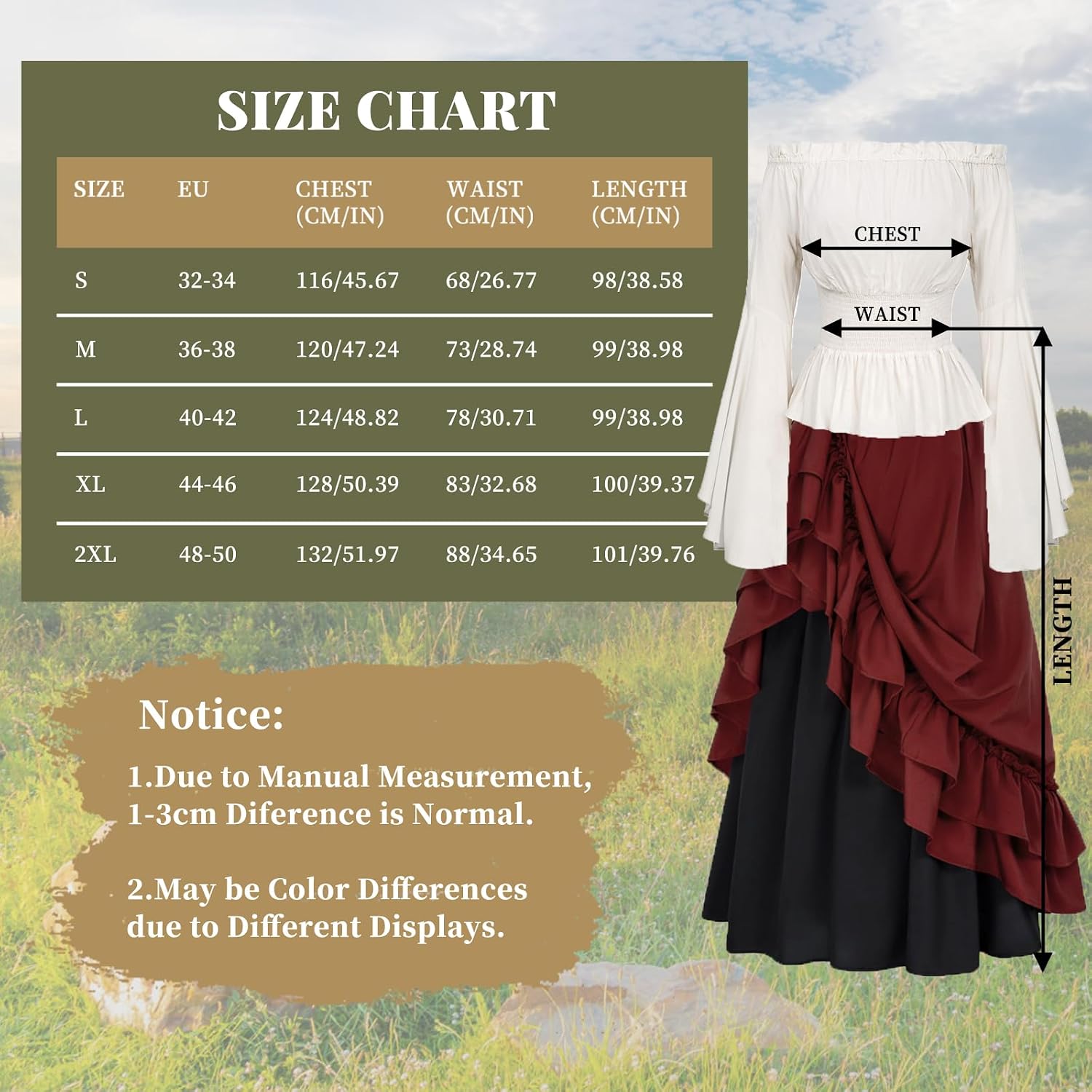 Detalle de JONRRYIN Mittelalter Kleid Rot S