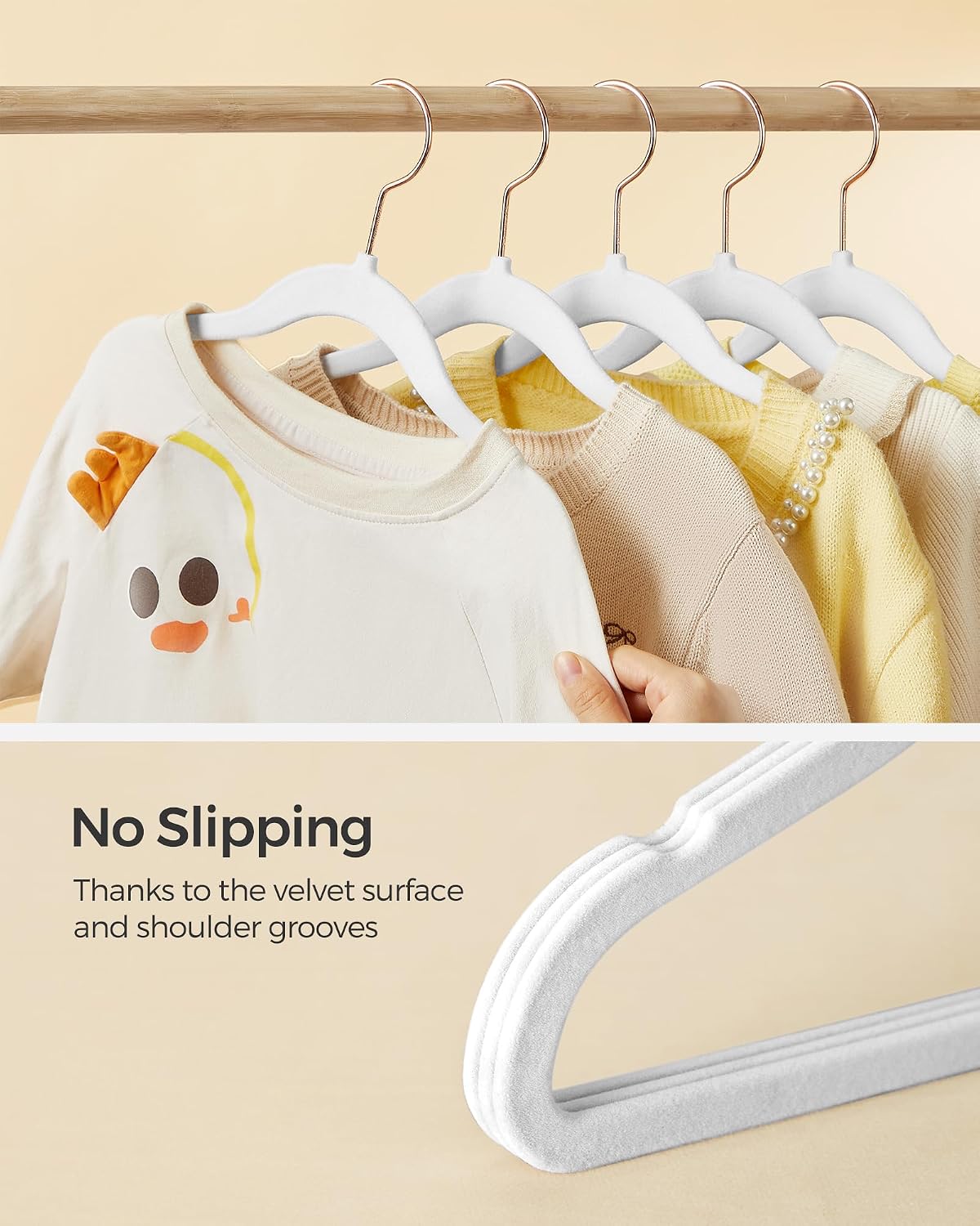 Detalle de SONGMICS CRF027W30 Baby Velvet Hangers, 30-Pack, Non-Slip, Cloud White