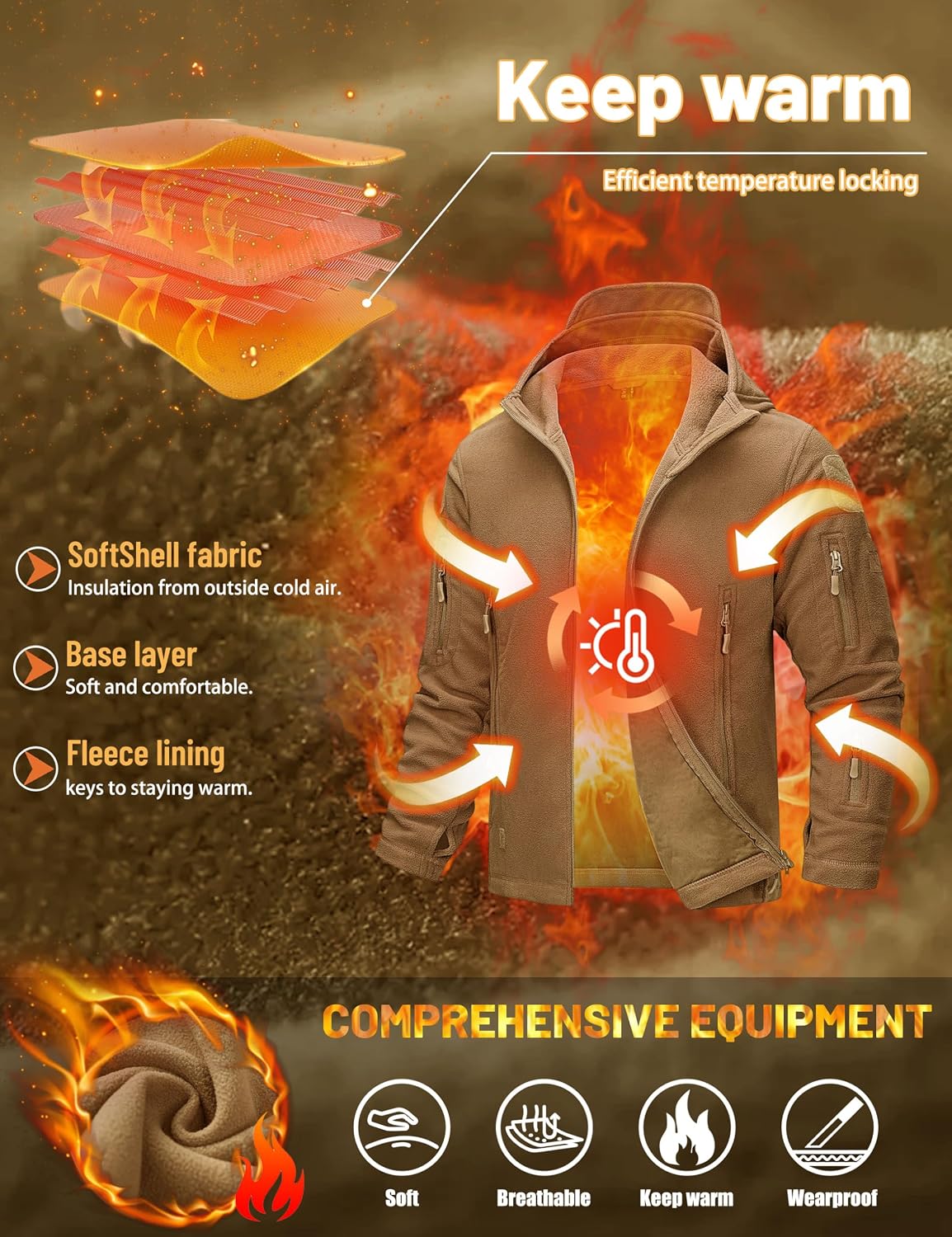 Detalle 2 de TACVASEN EZ-P9XR-B63Y Men's Full-Zip Fleece Jacket with Hood
