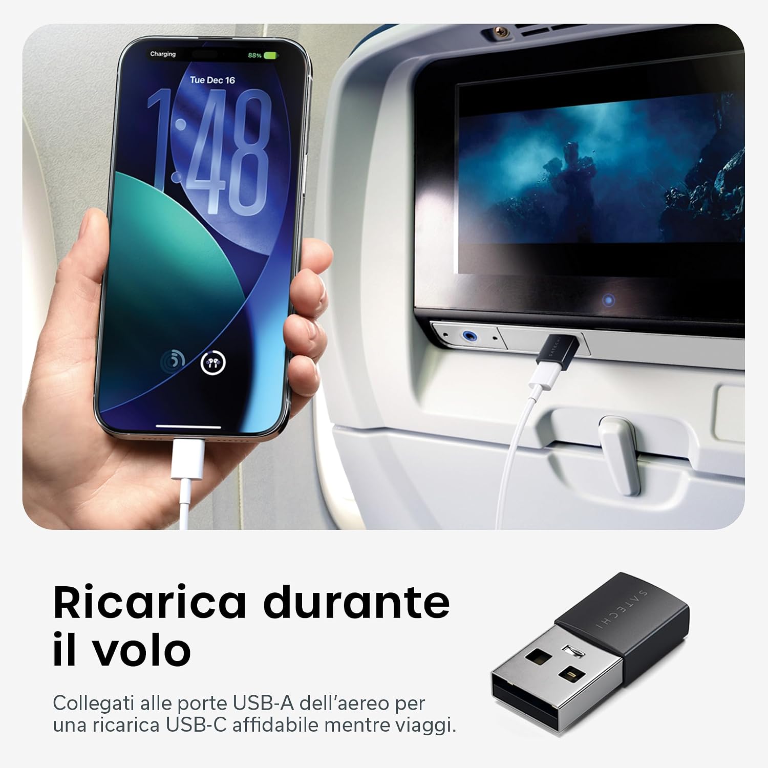 Detalle de Satechi Adattatore USB-A a USB-C (Pack 2): trasferimento ultra-veloce e ricarica compatta per carPlay e PC