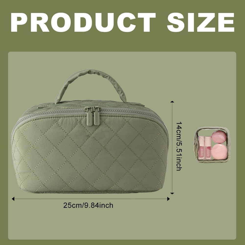 Thumbnail 3 de 2 Set Travel Makeup Bag for Women – Open Flat Lay with Compartments (Green)