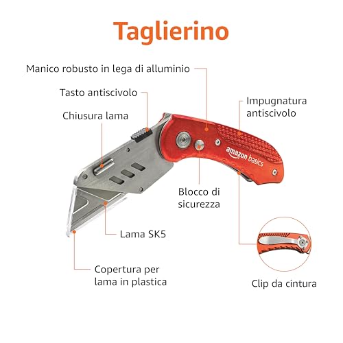 Detalle 2 de Amazon Basics Taglierino pieghevole e resistente con corpo in alluminio – rosso