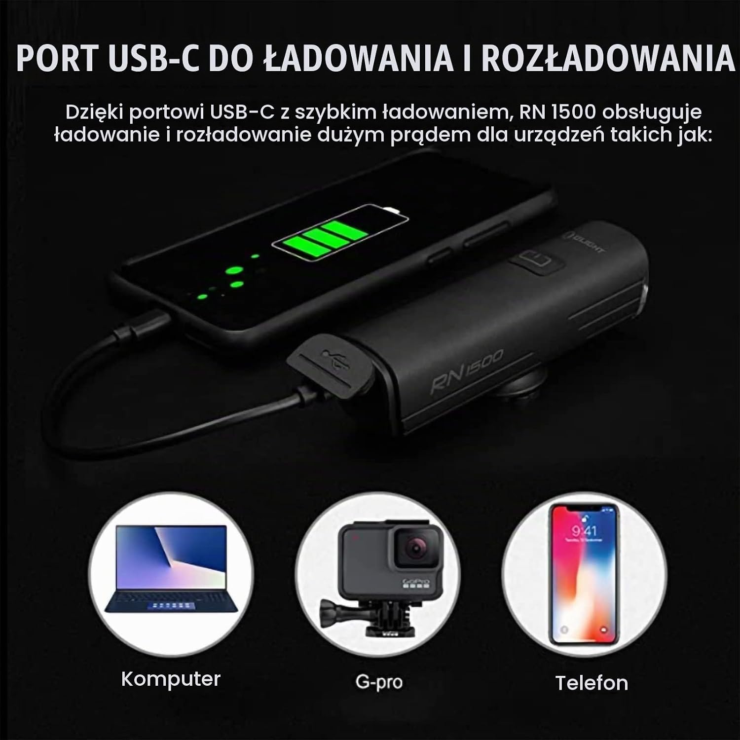 Thumbnail 3 de OLIGHT RN1500 – przednia lampa rowerowa 1500 lumenów, USB-C, IPX7