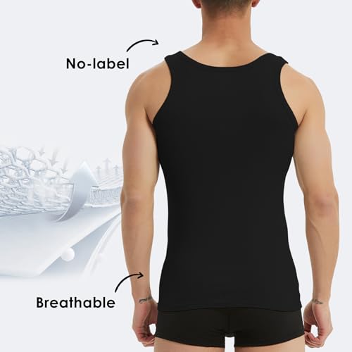 Detalle de YouShow Camiseta interior para hombre sin mangas acanalada (3/5 unidades) – 100% algodón, talla XL