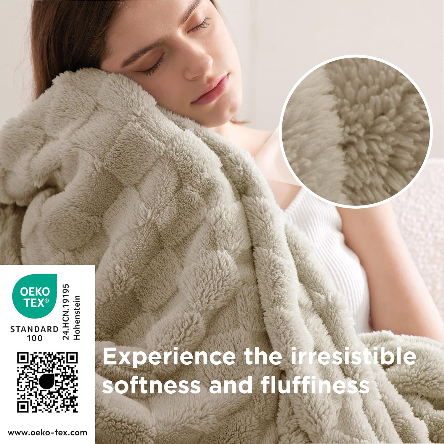 Thumbnail 3 de Bedsure Fleece Throw Blanket for Bed – Soft, Cosy Checkered Sherpa Throw (Beige, 150x200 cm)