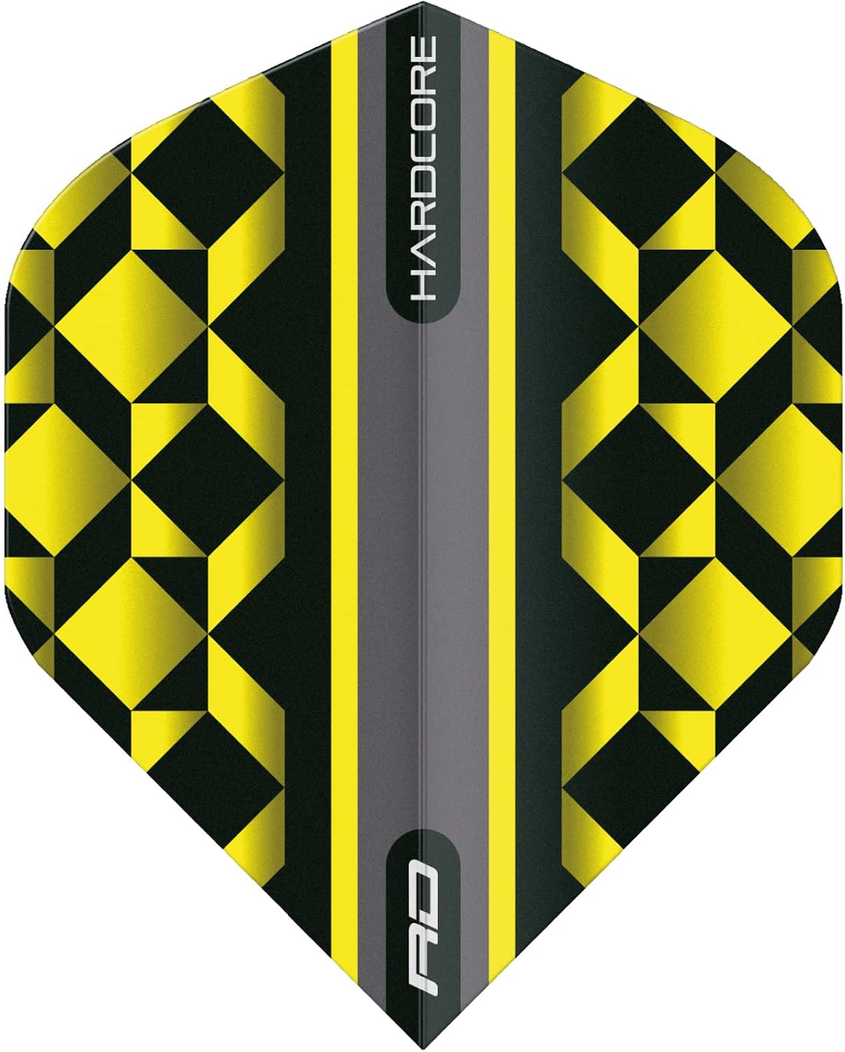 Detalle 2 de RED DRAGON Hardcore Radical Dart Flights – 12 × 100µm Standard Shape Flights in Yellow & Black Geometric