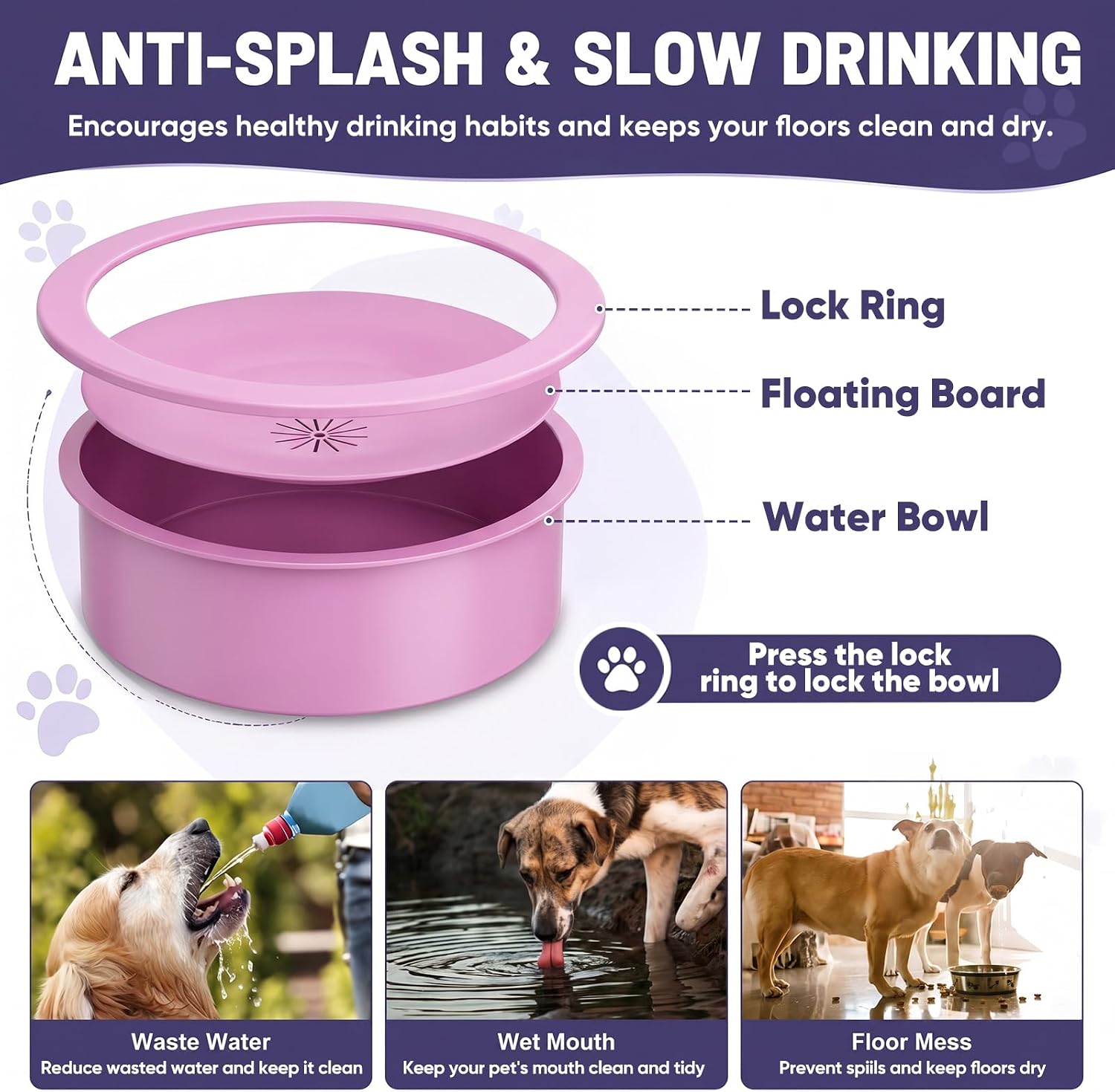 Detalle de XiaZ C-Pink New Elevated Dog Bowl Stand with Adjustable Height and Slow-Feed Bowls