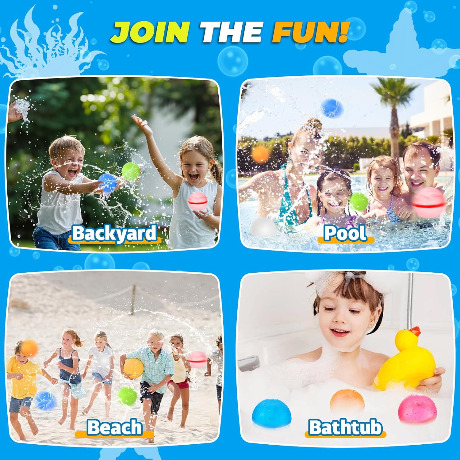 Thumbnail 6 de Tizikcon 6 PCS Reusable Water Balloons – Magnetic, Self-Sealing Fill-and-Play Water Bombs for Summer Fun