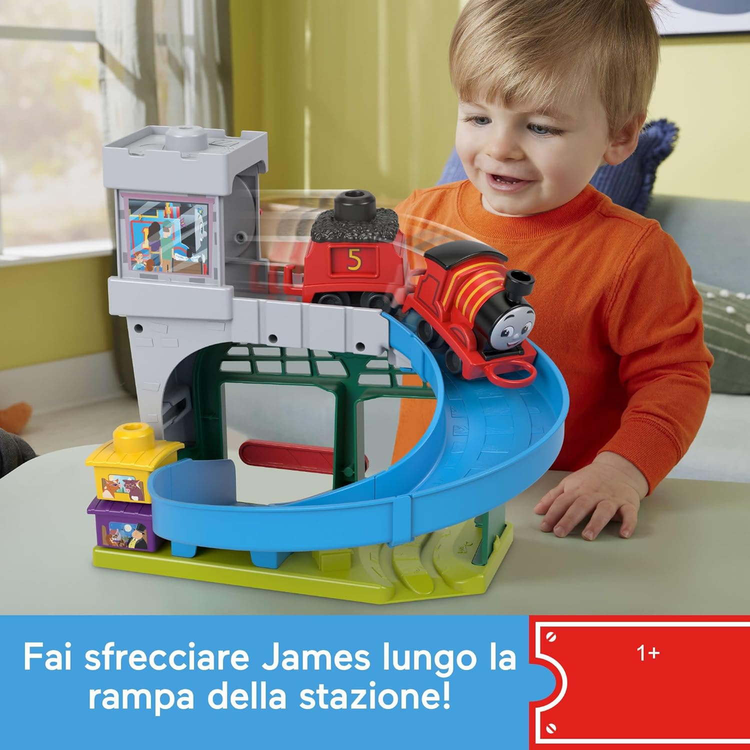 Detalle de Thomas & Friends Il Trenino Thomas – La mia Prima Stazione di Knapford (playset con trenini e 3 carichi impilabili e oscillanti) HXW24