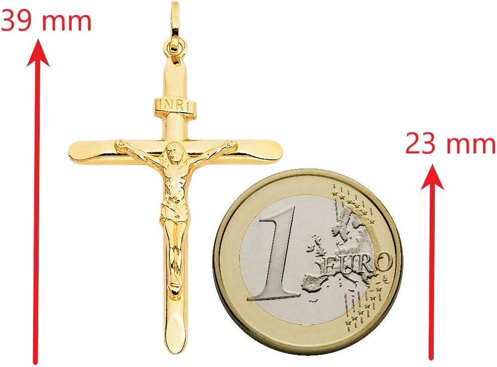 Detalle 1 de Ciondolo a croce con Gesù in oro giallo 750 (18 carati) – 39×26 mm, unisex, 2,40 g